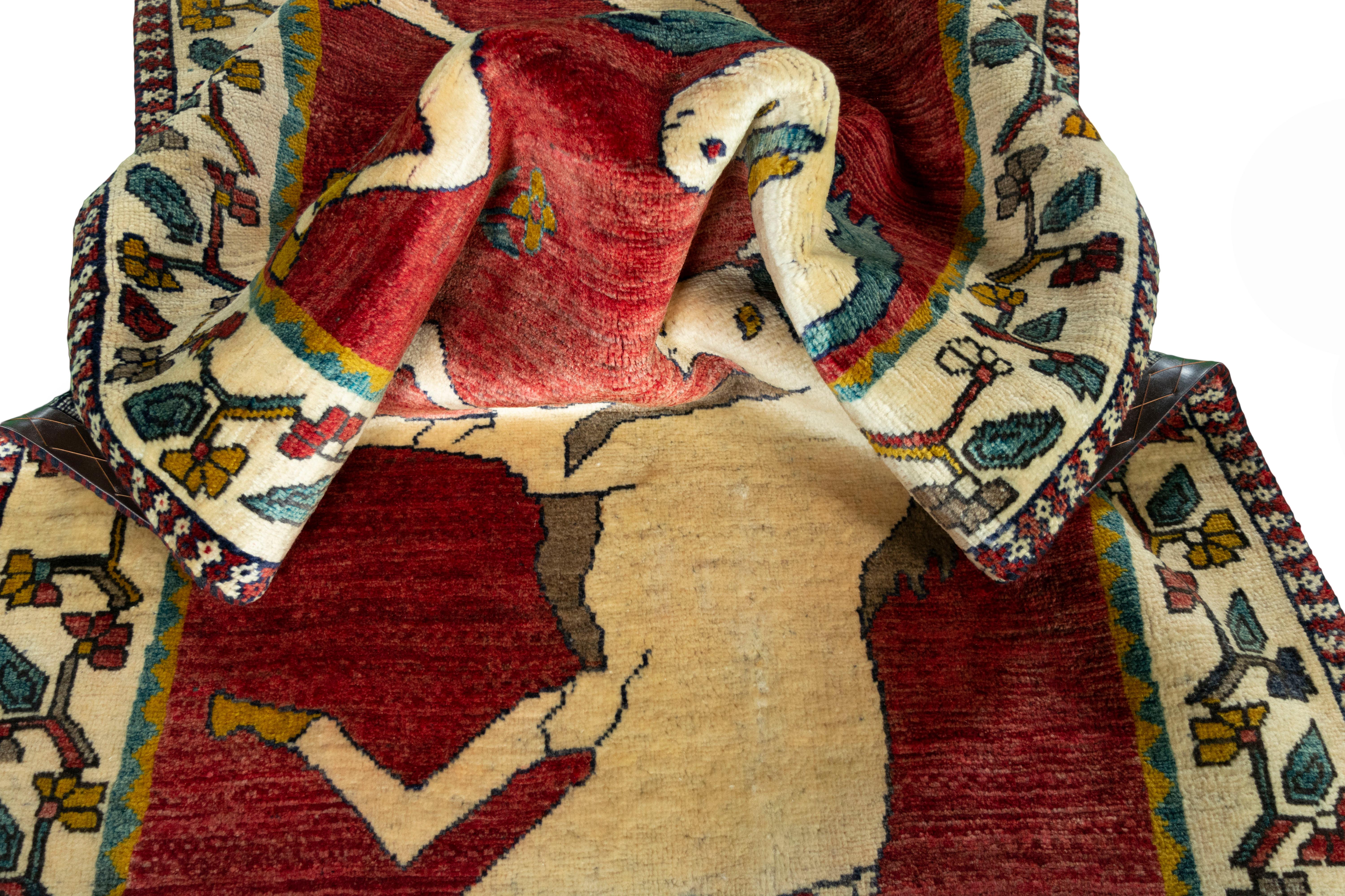 Persian Gabbeh Rug (217cm x 115 cm, horse motif, red, new) For Sale 3