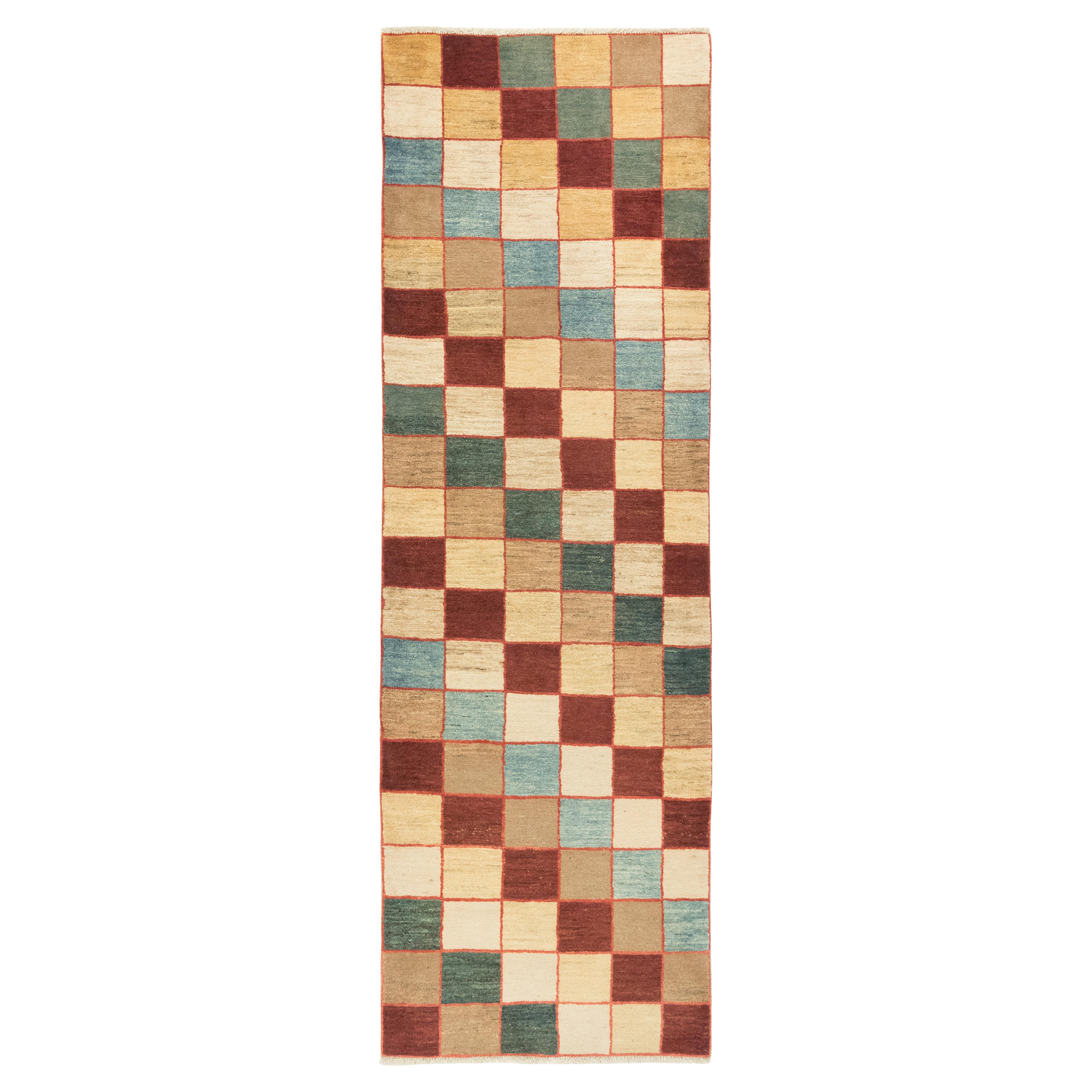Persischer Gabbeh-Läufer, handgeknüpft, 9.9 × 3.2 ft - Multicolor im Angebot