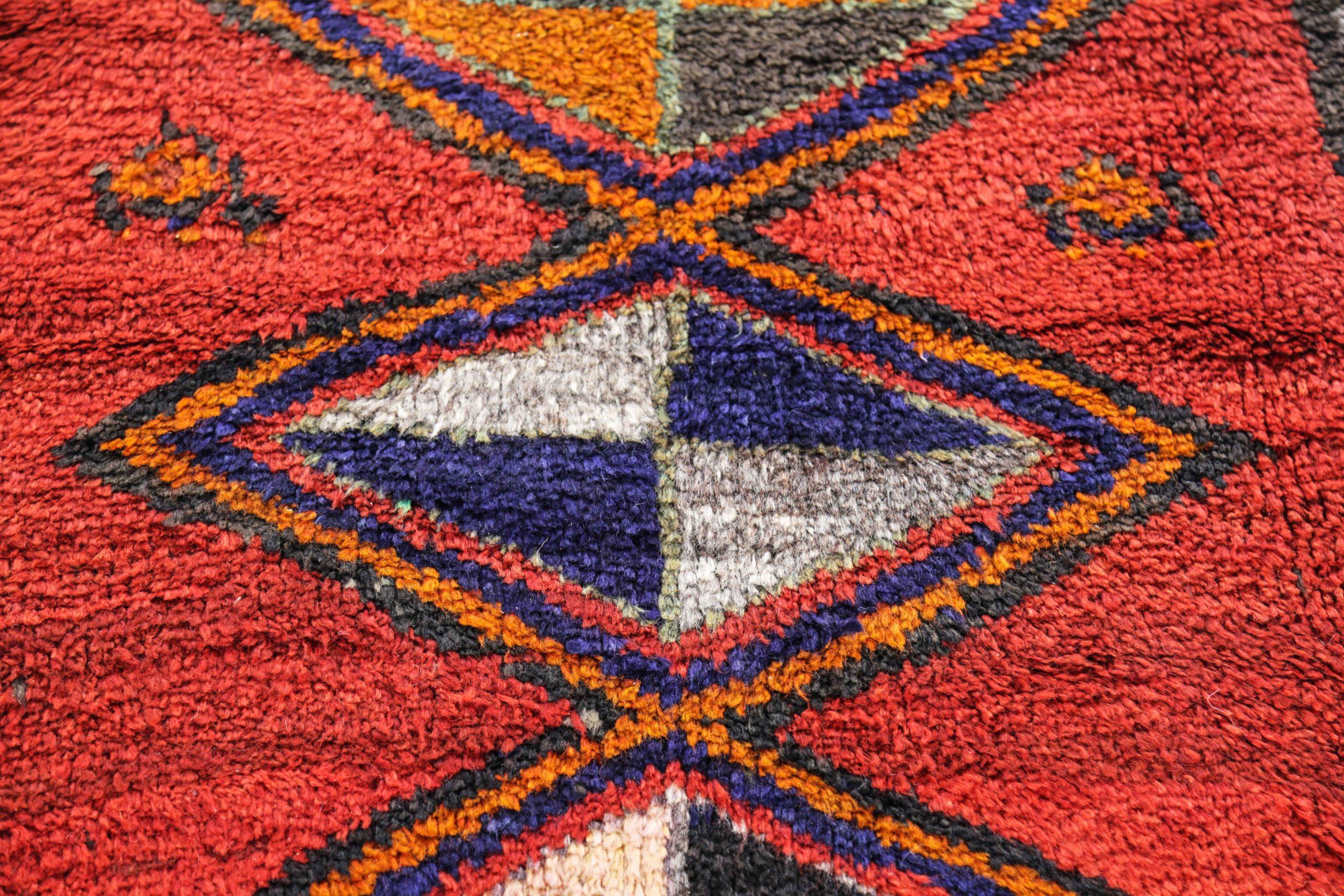 Persischer Gabbeh-Läufer Circa 1910 - Wolle Blau Grün Orange Rot Design - 91228 (Stammeskunst) im Angebot
