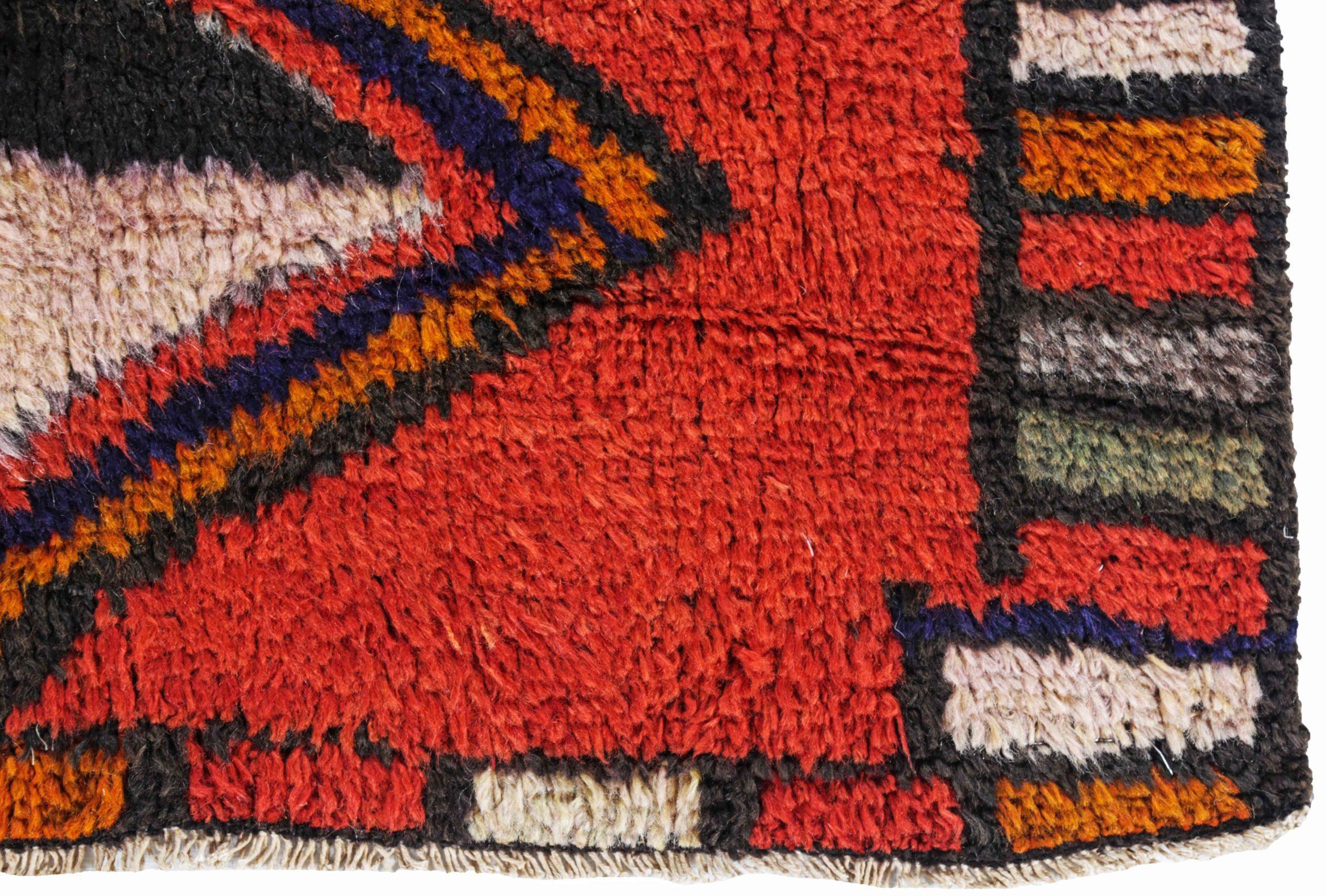Persischer Gabbeh-Läufer Circa 1910 - Wolle Blau Grün Orange Rot Design - 91228 (Asiatisch) im Angebot