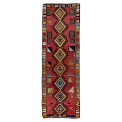 Persian Gabbeh Runner Rug Circa 1910 - Wool Orange Pink Red Yellow - 91236