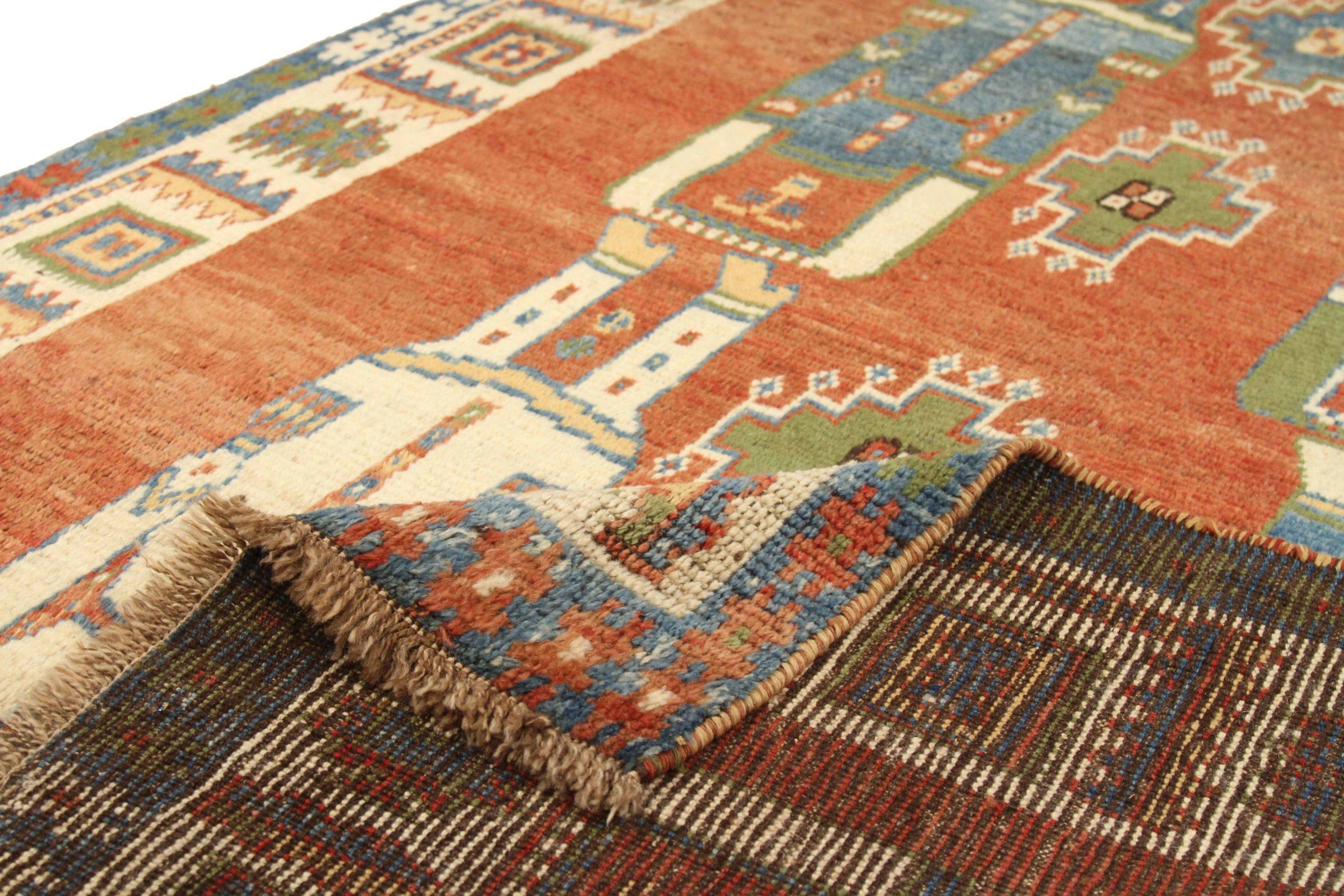 Persischer Gabbeh Kleiner Teppich - Wolle Blau Grün Elfenbein Rot Design - 75034 (Stammeskunst) im Angebot