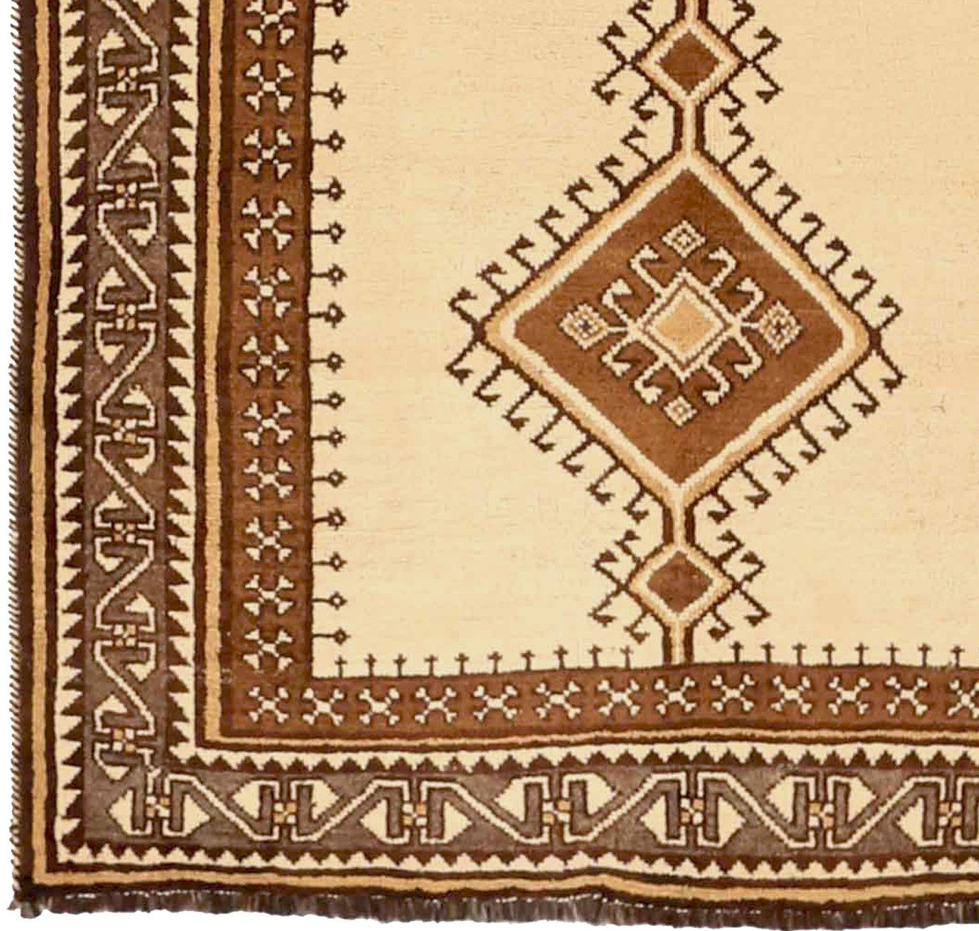 Asiatico Tappeto persiano Gabbeh piccolo, CIRCA 1910 - Lana Marrone Avorio Giallo 71553 in vendita