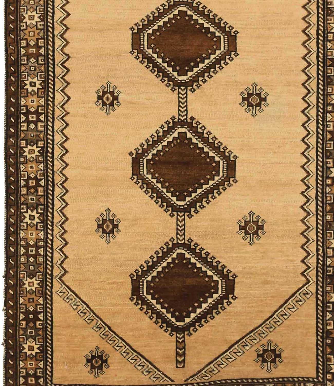 Persischer Gabbeh Kleiner Teppich CIRCA 1910 - Wolle Braun Elfenbein 72769 (Asiatisch) im Angebot