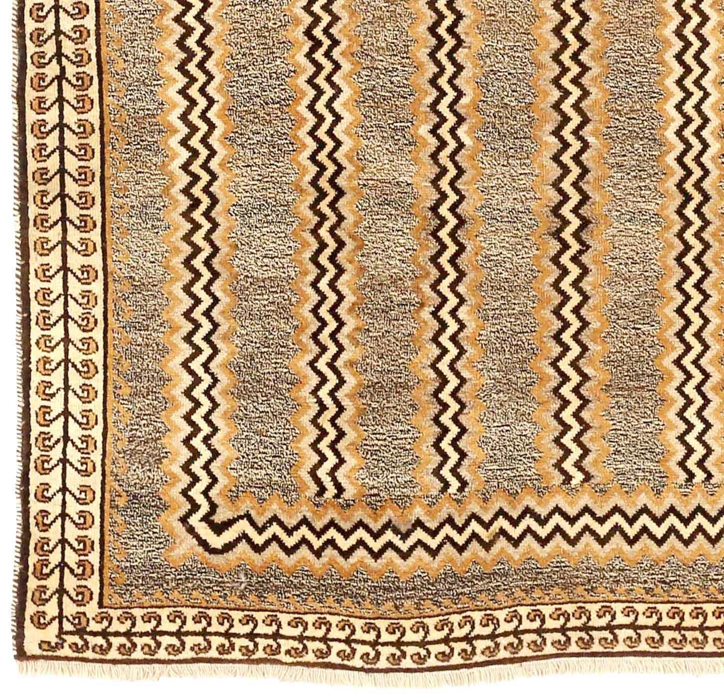 Persischer Gabbeh Kleiner Teppich CIRCA 1910 - Wolle Braun Elfenbein Gelb 72773 (Asiatisch) im Angebot
