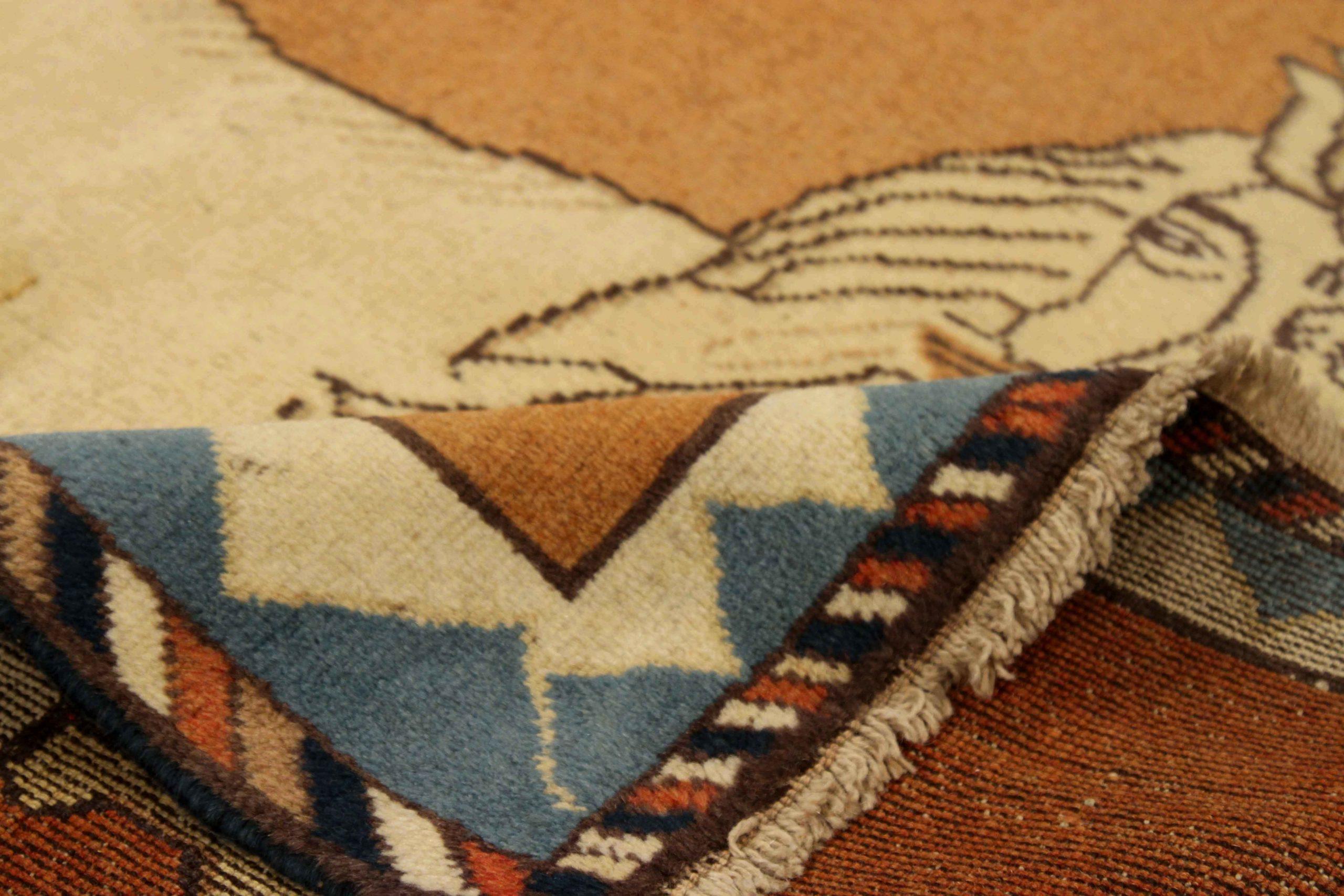 Persischer Gabbeh Kleiner Teppich CIRCA 1940 - Wolle Blau Elfenbein Gelb Design - 75096 (Stammeskunst) im Angebot