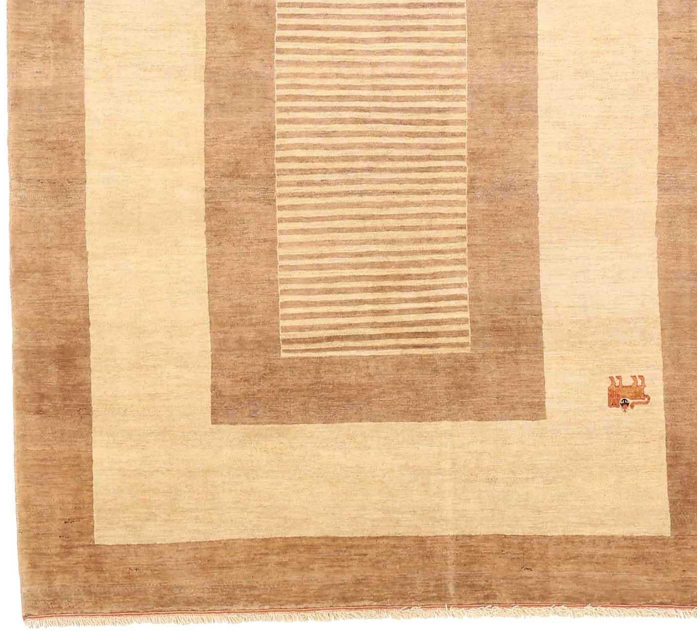 Persischer Gabbeh Kleiner Teppich CIRCA 1940 - Wolle Braun Elfenbein 72669 (Asiatisch) im Angebot