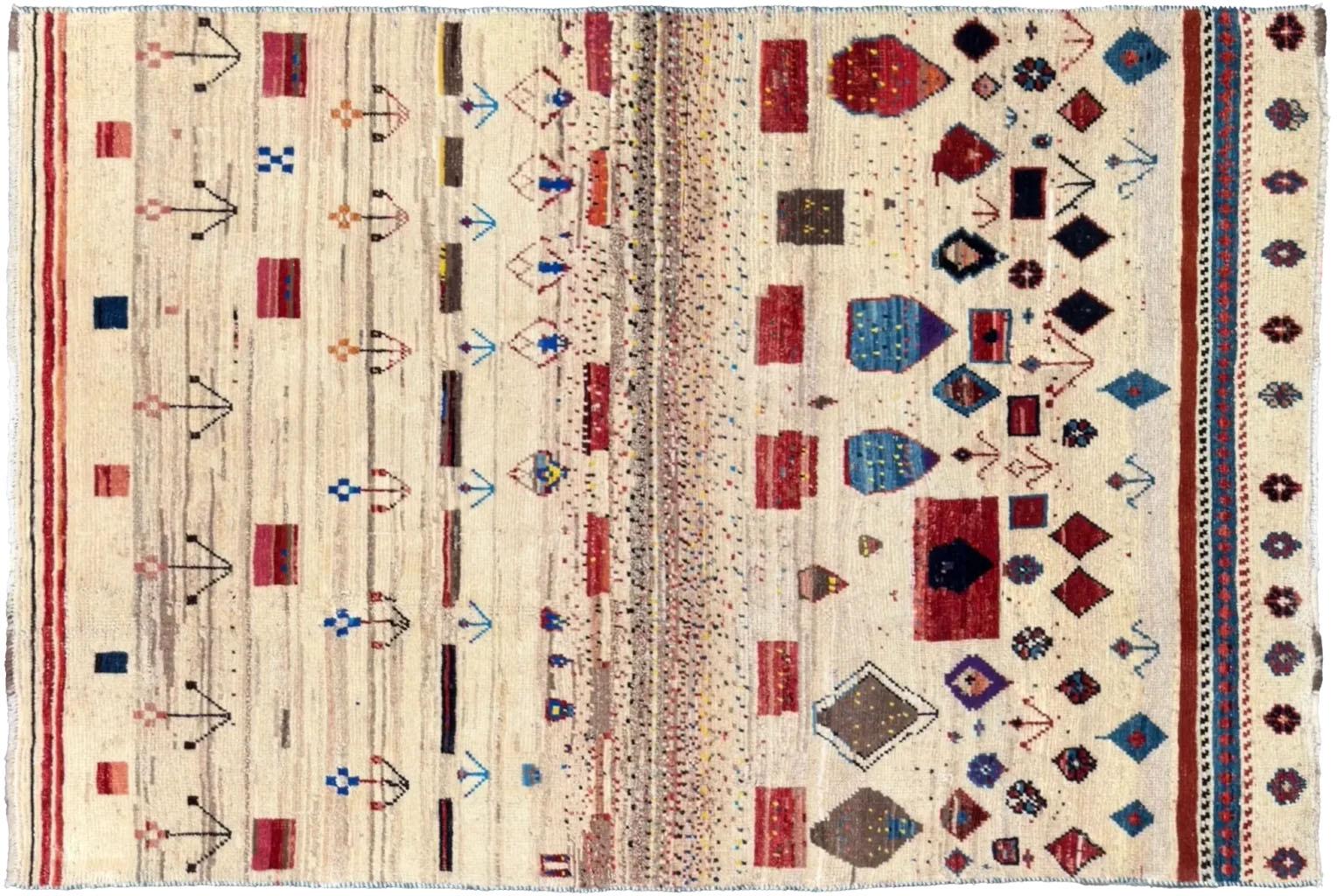 Tribal Persian Gabbeh Small Rug -Ivory Design - ( 41 x 61 ) For Sale
