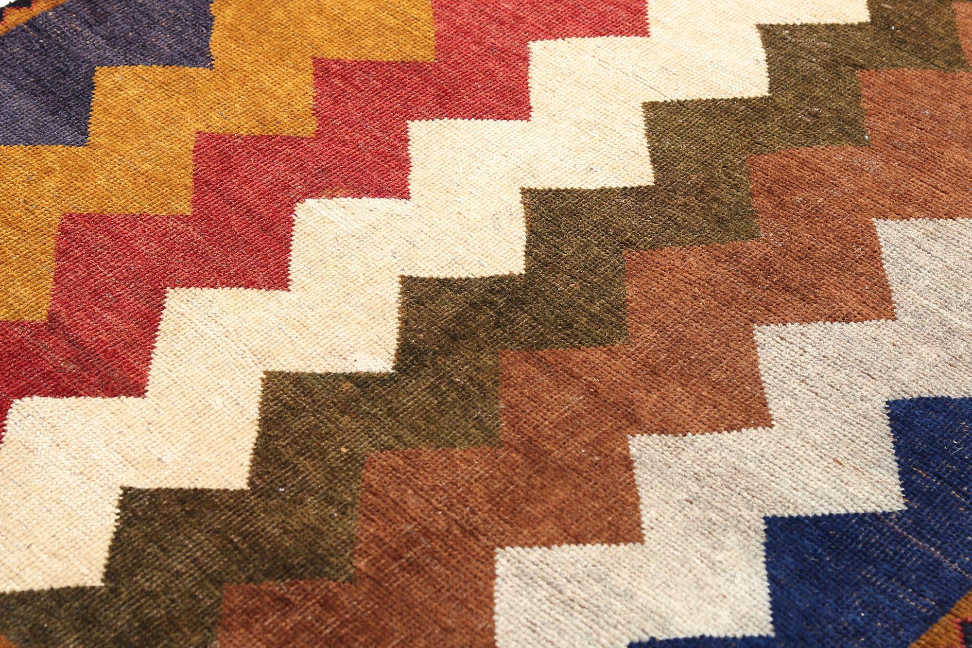 Persischer Gabbeh Kleiner Teppich - Wolle Blau Braun Grün Elfenbein Rot - 97068 im Zustand „Hervorragend“ im Angebot in Dallas, TX