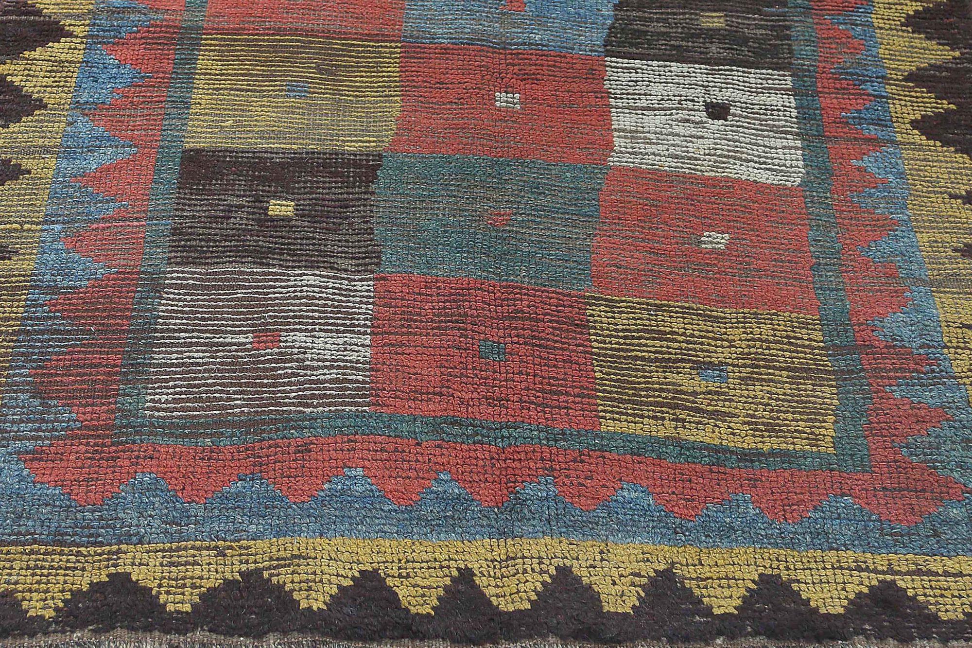 Iraqi Persian Gabbeh Small Rug - Wool Blue Brown Ivory Red Yellow - 96769 For Sale