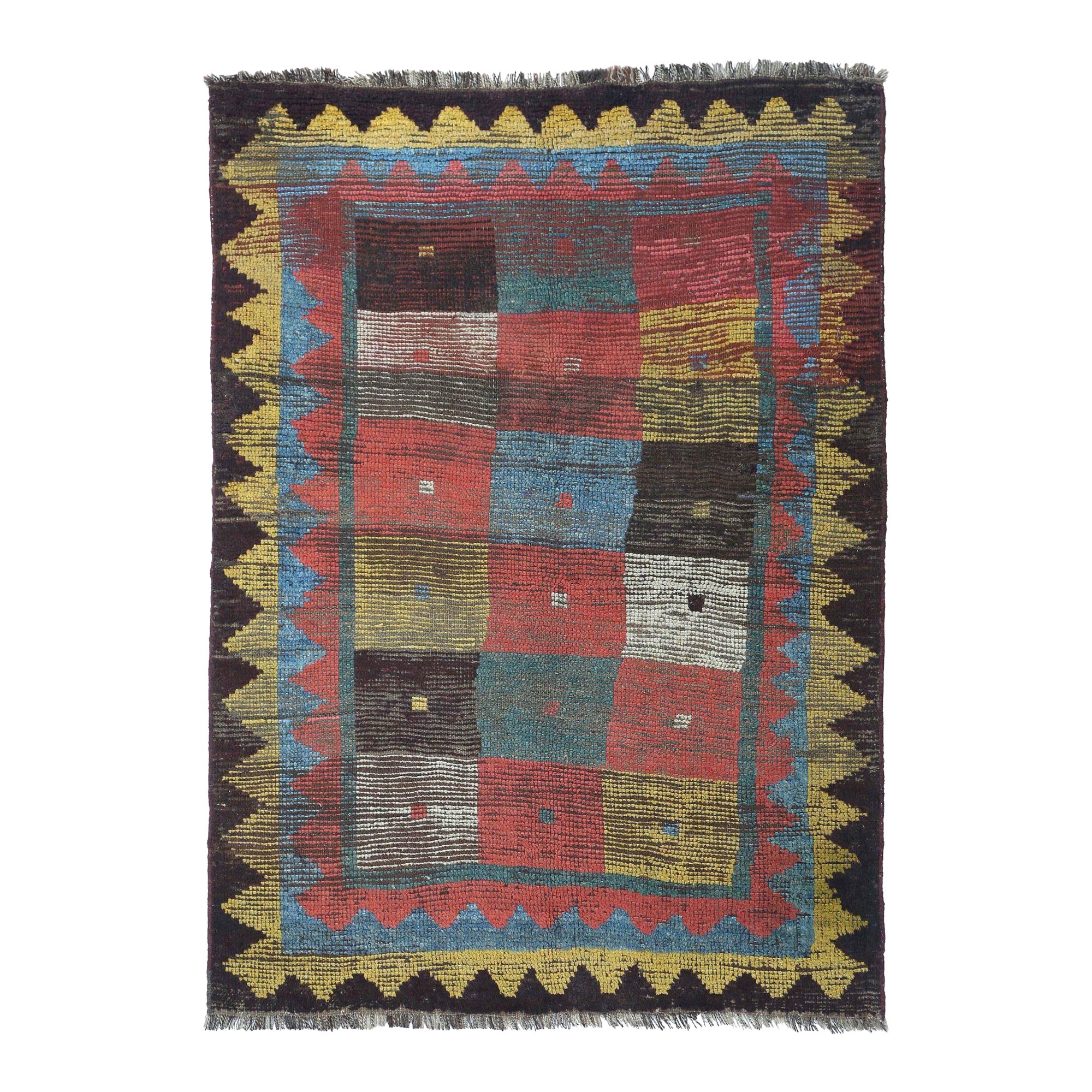 Persian Gabbeh Small Rug - Wool Blue Brown Ivory Red Yellow - 96769