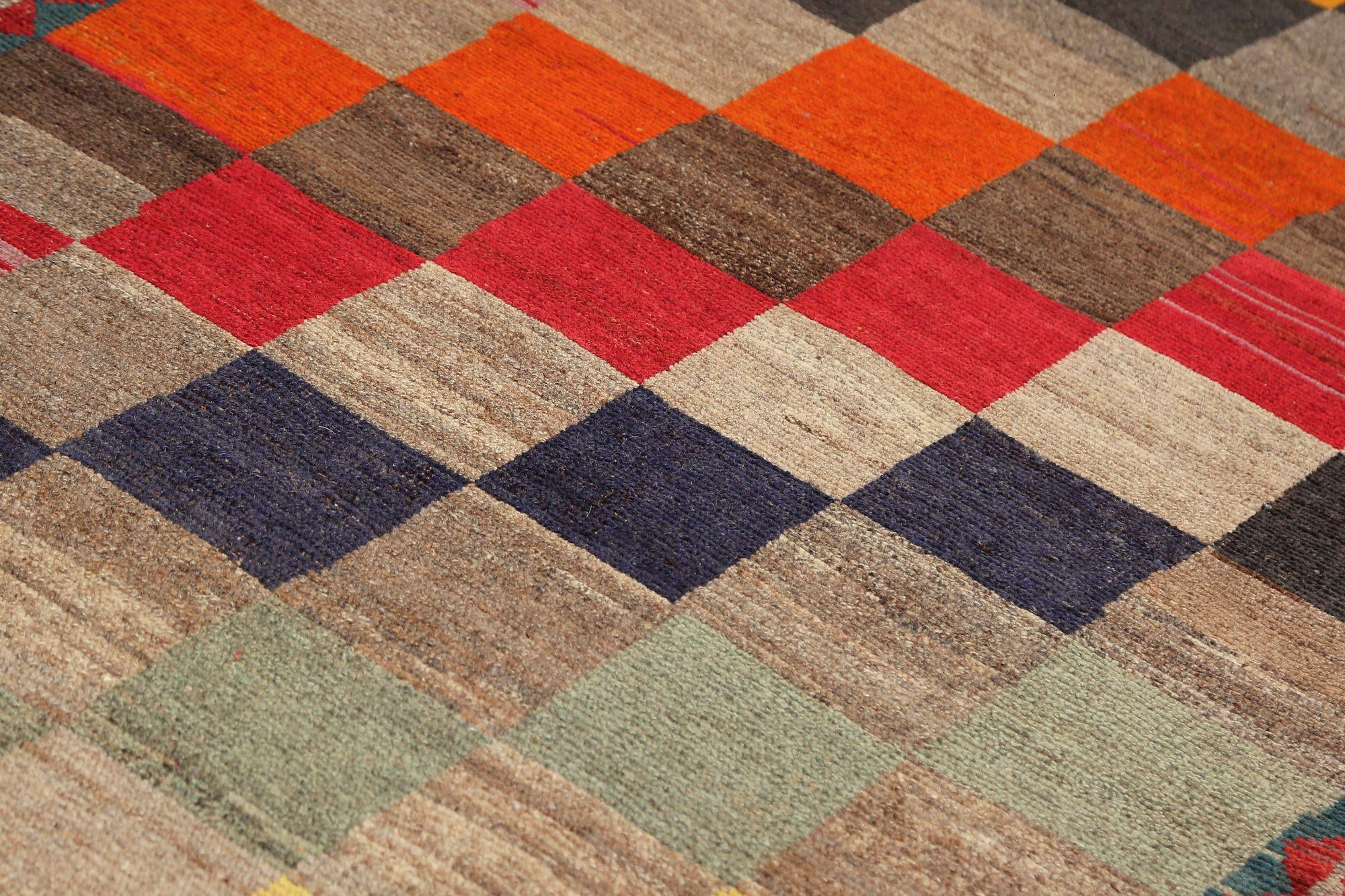 Persischer Gabbeh Kleiner Teppich - Wolle Blau Braun Elfenbein Rot Gelb - 97079 im Zustand „Hervorragend“ im Angebot in Dallas, TX