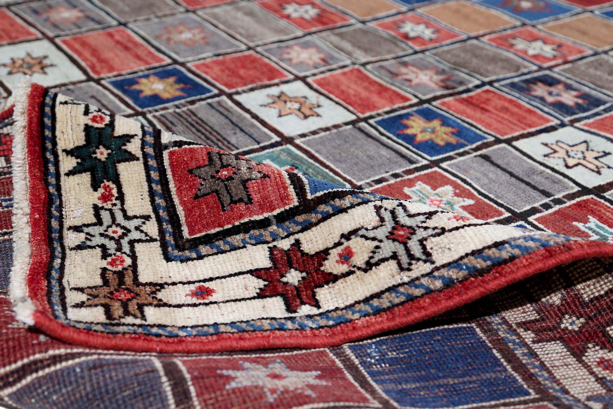 Tribale Tappeto persiano Gabbeh Small - Lana Blu Marrone Rosso - 97091 in vendita