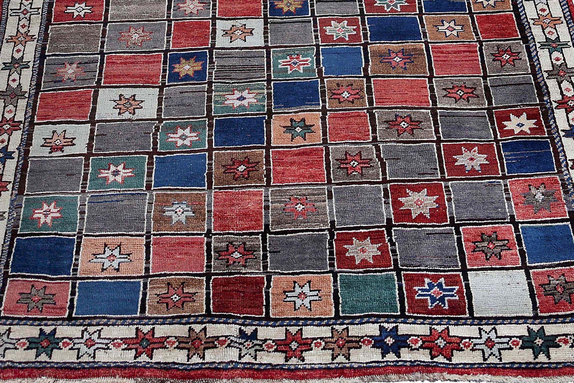 Iracheno Tappeto persiano Gabbeh Small - Lana Blu Marrone Rosso - 97091 in vendita