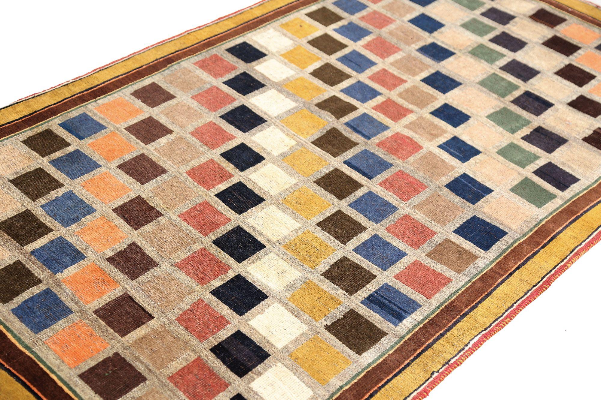 Petit tapis persan Gabbeh - Laine bleu vert ivoire rose jaune - 96939 Excellent état - En vente à Dallas, TX