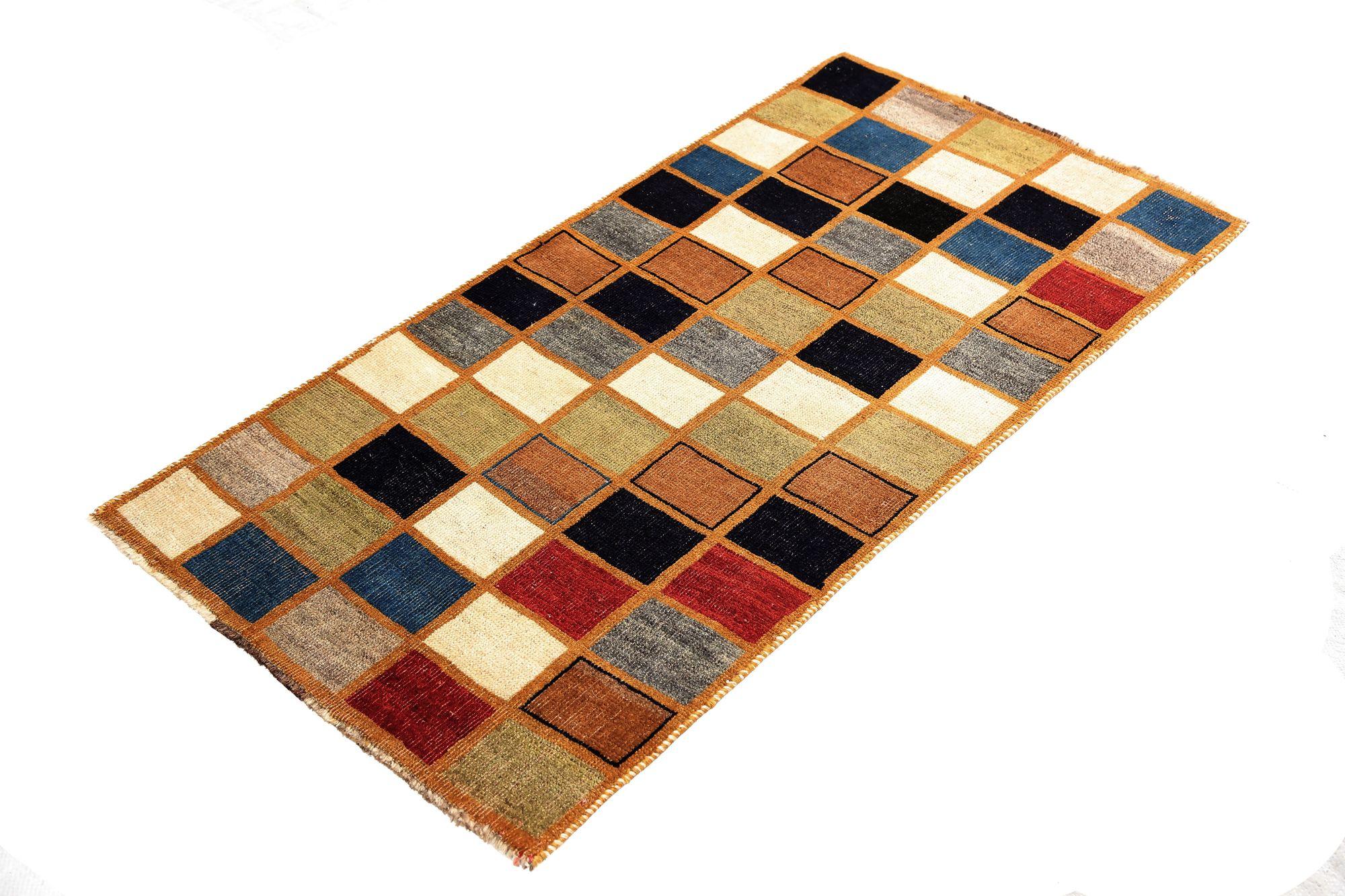Persischer Gabbeh Kleiner Teppich - Wolle Blau Grün Orange Rot Design - 97064 im Zustand „Hervorragend“ im Angebot in Dallas, TX