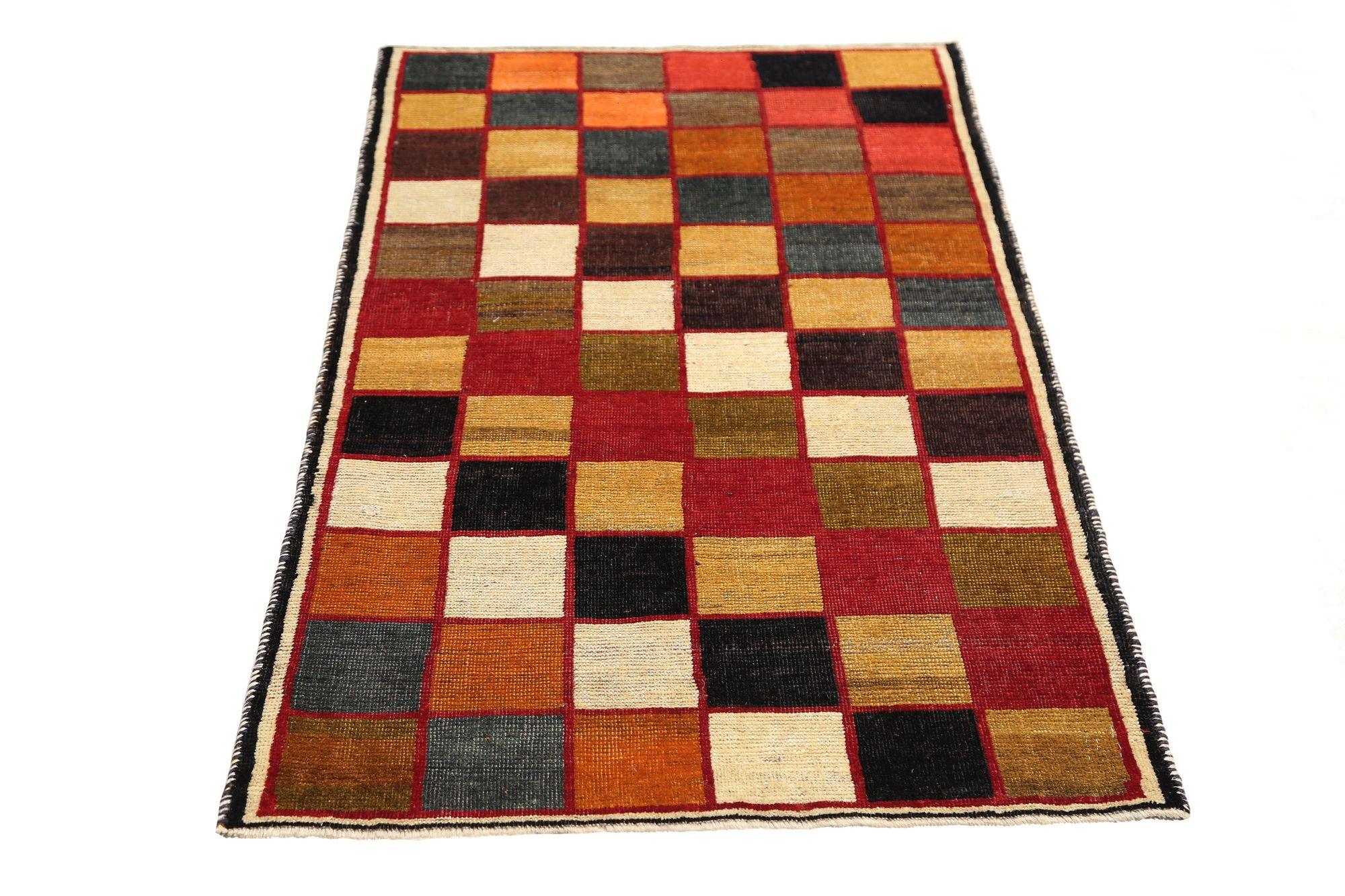 Irakien Petit tapis persan Gabbeh - Laine bleu vert orange rouge jaune - 97071 en vente