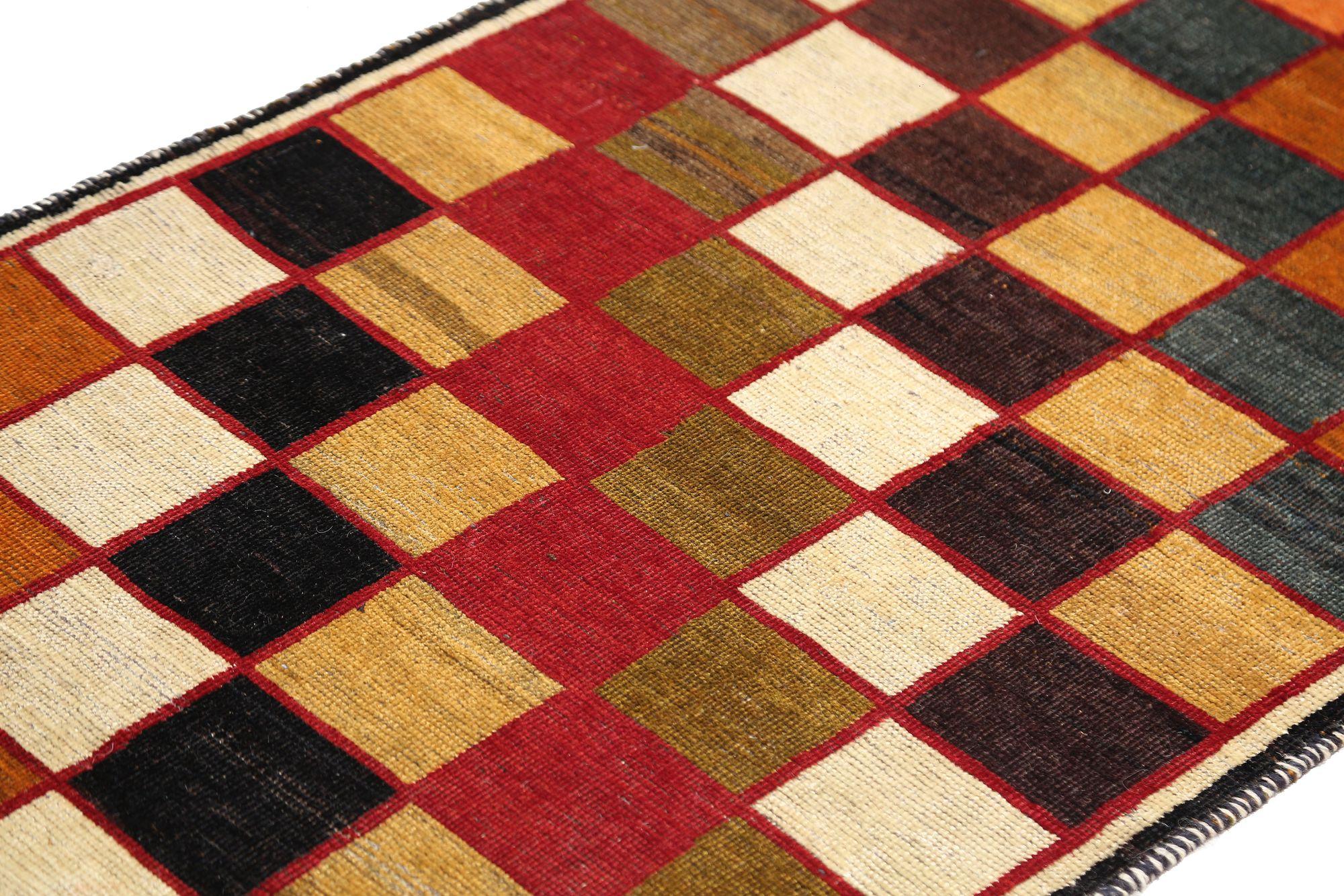 Petit tapis persan Gabbeh - Laine bleu vert orange rouge jaune - 97071 Excellent état - En vente à Dallas, TX