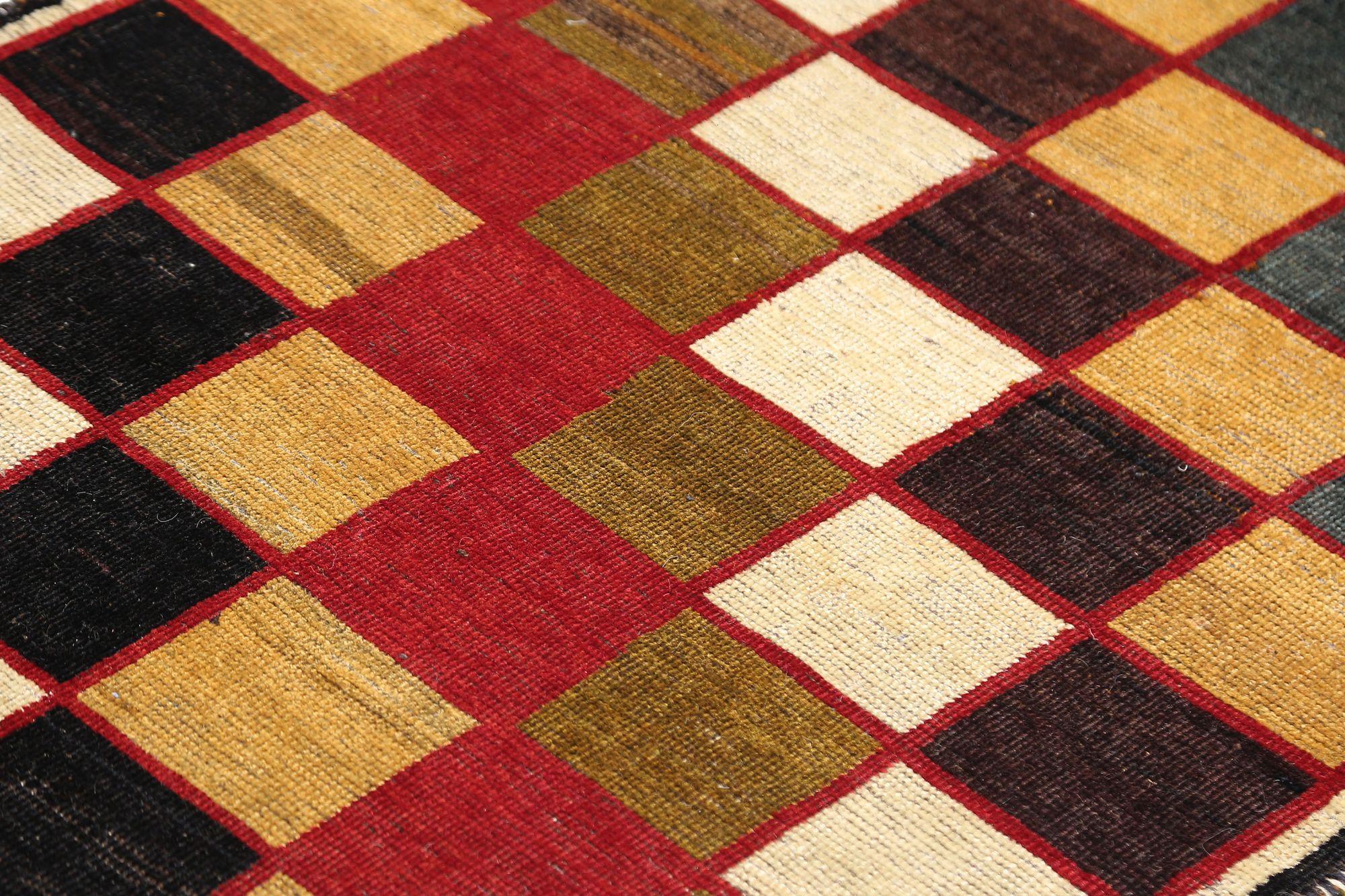 20ième siècle Petit tapis persan Gabbeh - Laine bleu vert orange rouge jaune - 97071 en vente