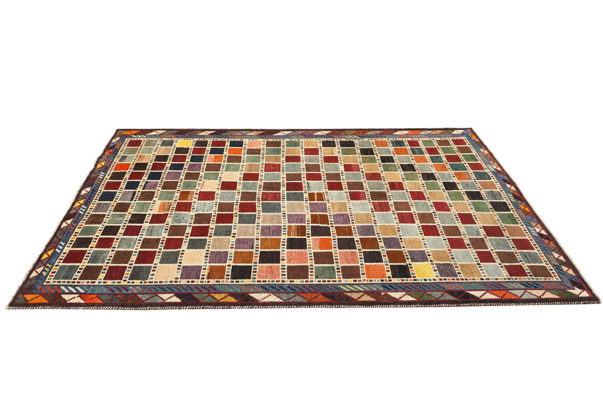 Irakien Petit tapis persan Gabbeh - Laine bleu vert orange rouge jaune - 97098 en vente