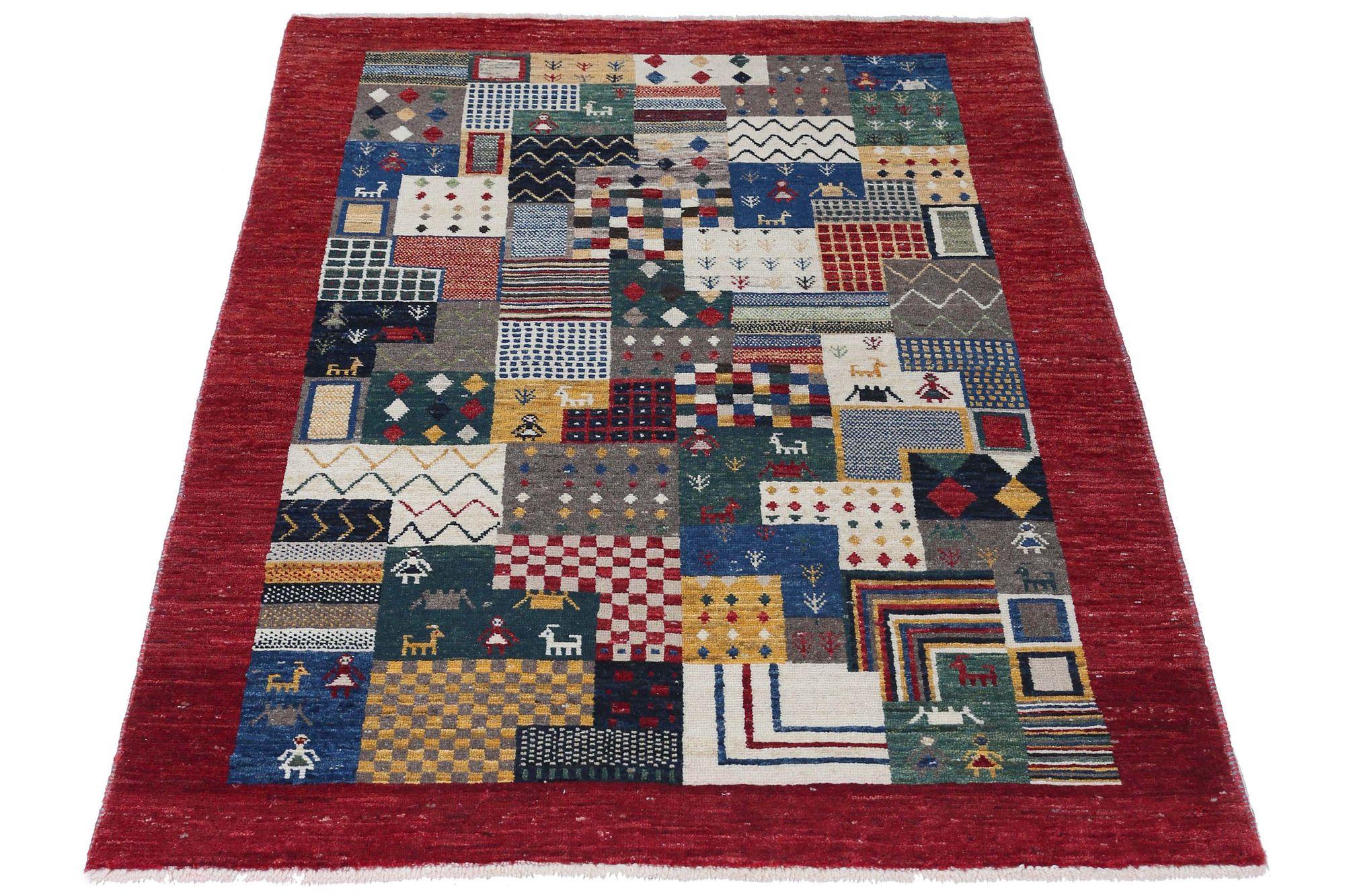 Tappeto persiano Gabbeh Small - Lana Blu Avorio Rosso Giallo - 96890 In condizioni ottime in vendita a Dallas, TX