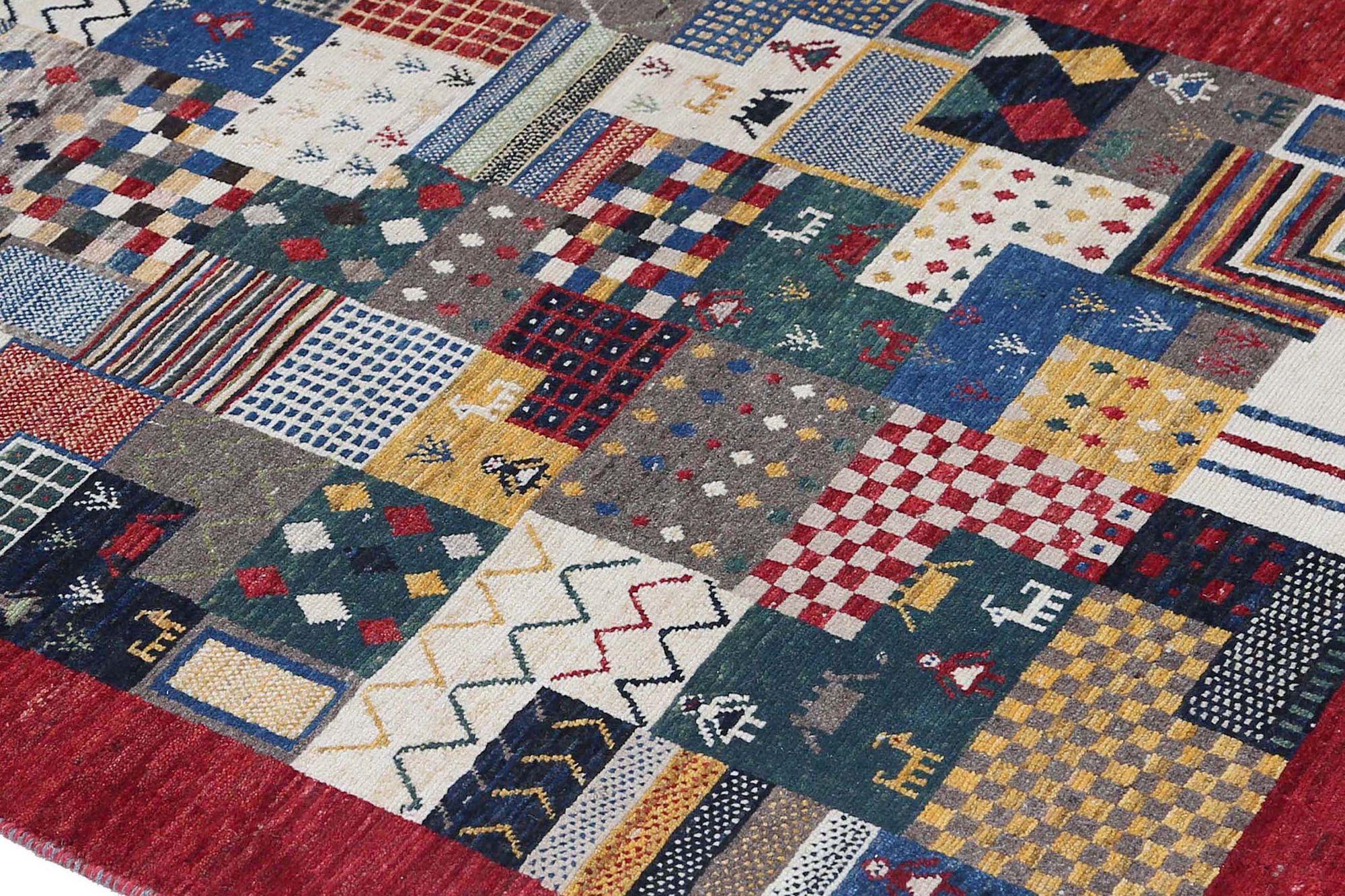XX secolo Tappeto persiano Gabbeh Small - Lana Blu Avorio Rosso Giallo - 96890 in vendita