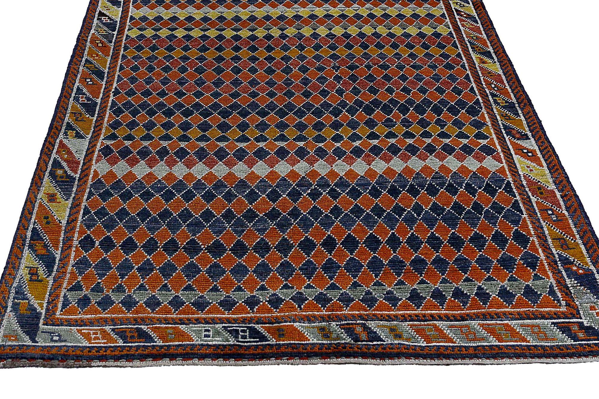 Persischer Gabbeh Kleiner Teppich - Wolle Blau Orange Rot Gelb Design - 96910 (Irakisch) im Angebot