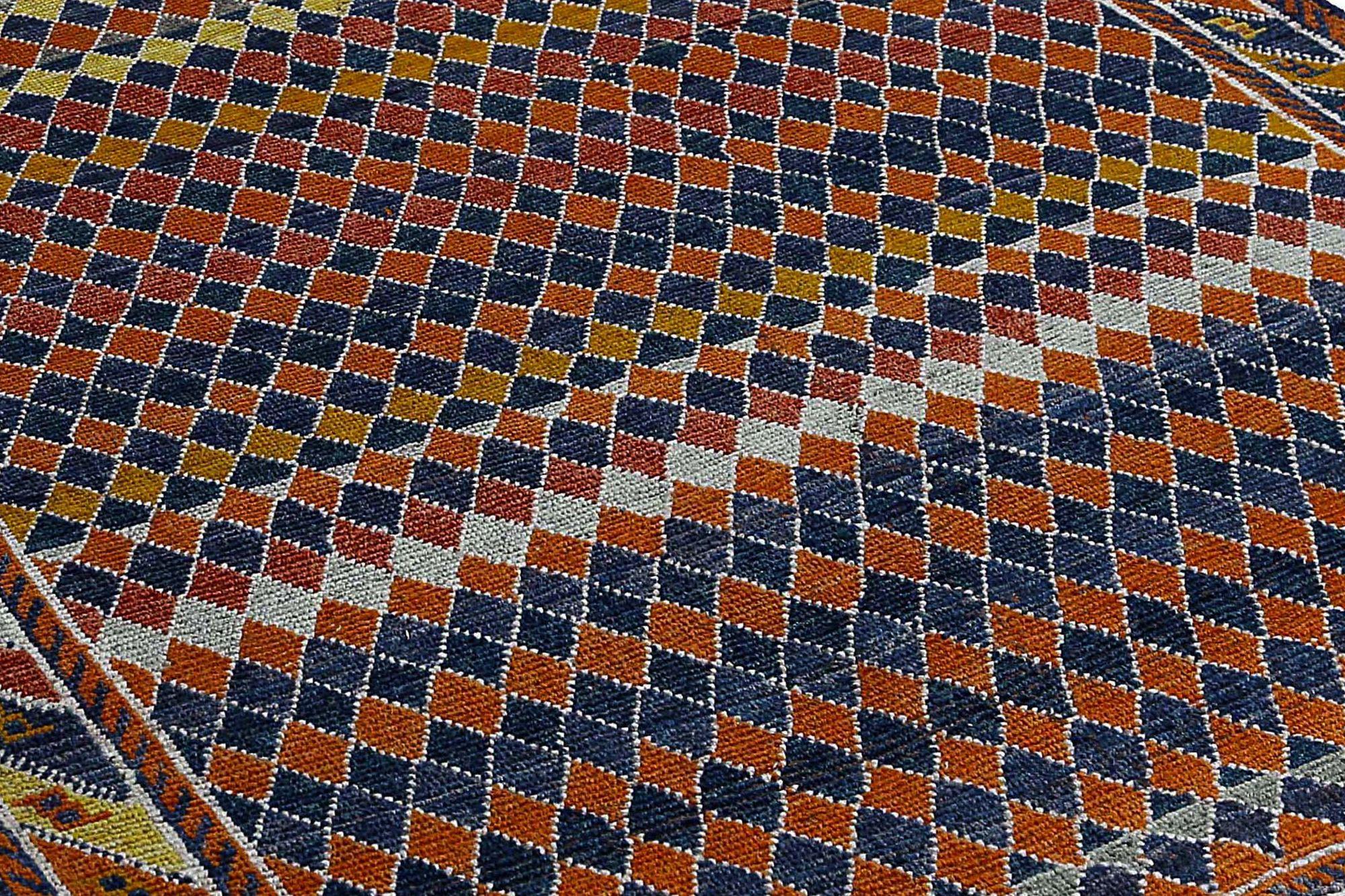 Persischer Gabbeh Kleiner Teppich - Wolle Blau Orange Rot Gelb Design - 96910 (20. Jahrhundert) im Angebot