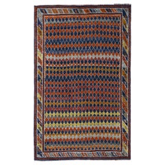 Persian Gabbeh Small Rug - Wool Blue Orange Red Yellow Design - 96910