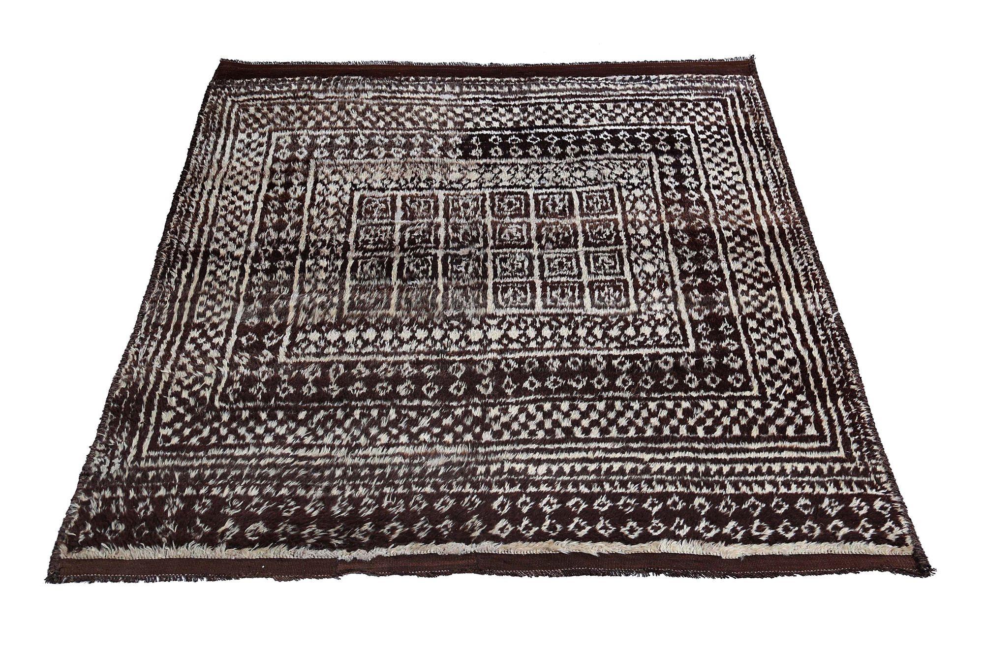 Persischer Gabbeh Small Teppich - Wolle Brown Design - 97569 im Zustand „Hervorragend“ im Angebot in Dallas, TX