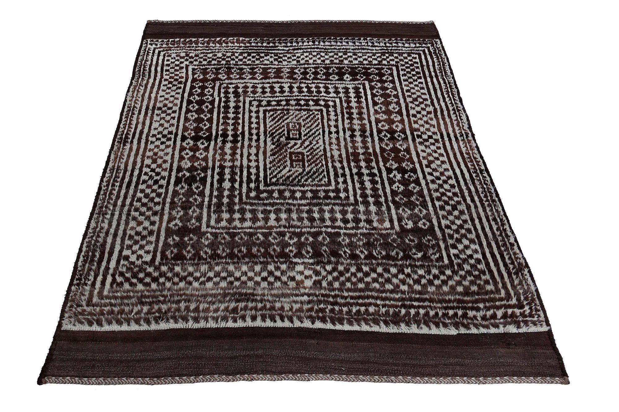 Persischer Gabbeh Small Teppich - Wolle Brown Design - 97574 im Zustand „Hervorragend“ im Angebot in Dallas, TX