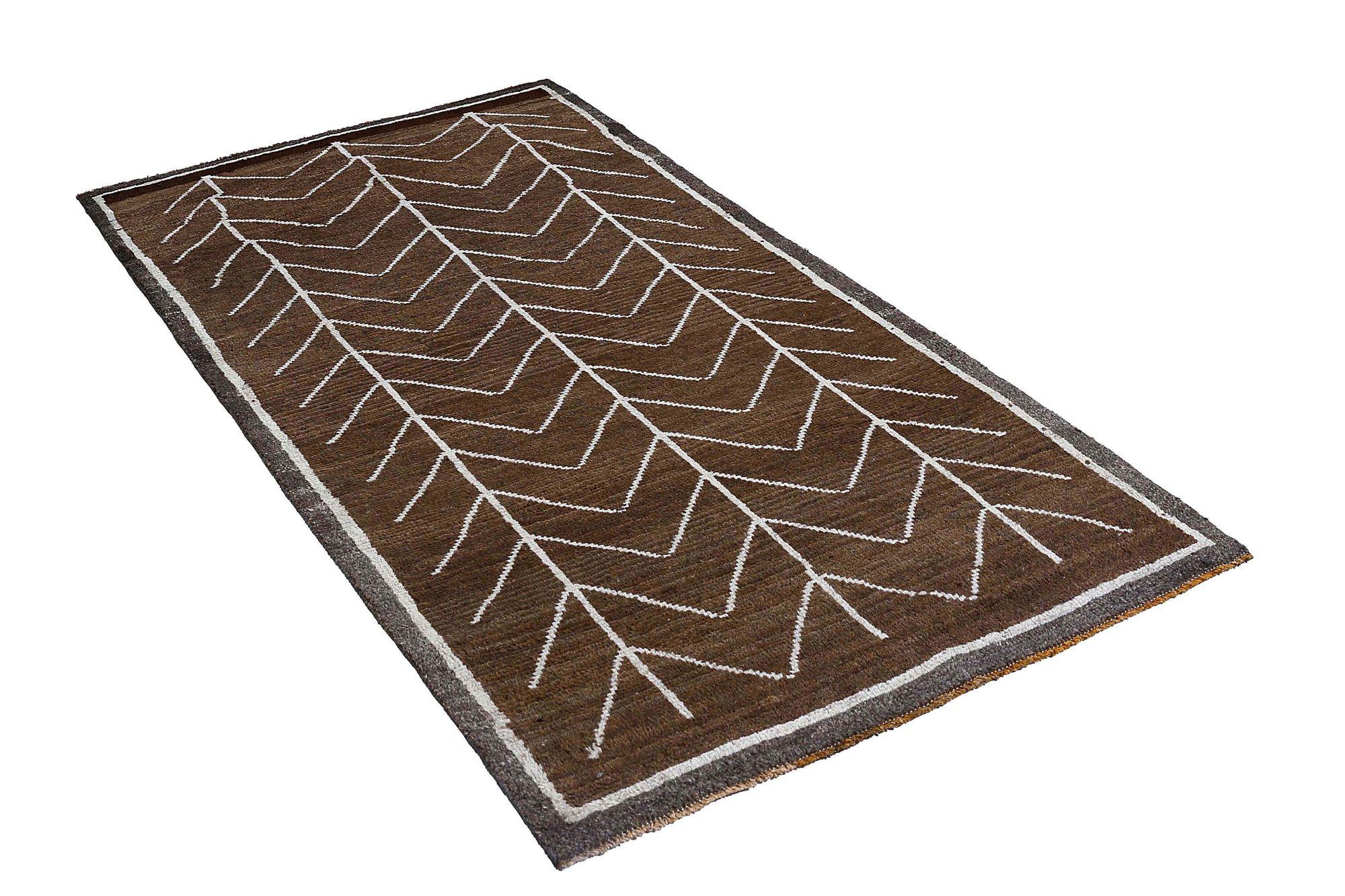 Persischer Gabbeh Small Teppich - Wolle Braun Elfenbein Design - 96784 im Zustand „Hervorragend“ im Angebot in Dallas, TX