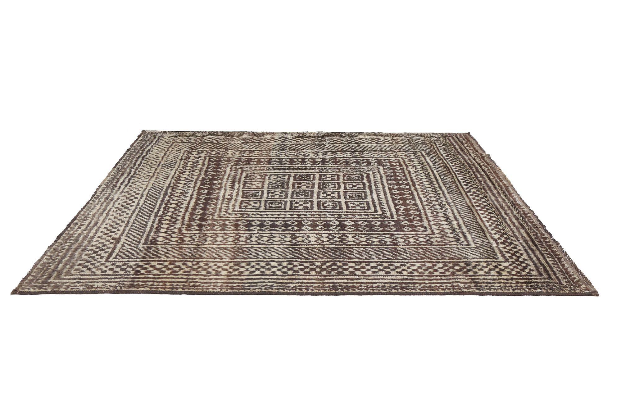 Iracheno Tappeto persiano Gabbeh Small - Lana Marrone Avorio Design - 97660 in vendita