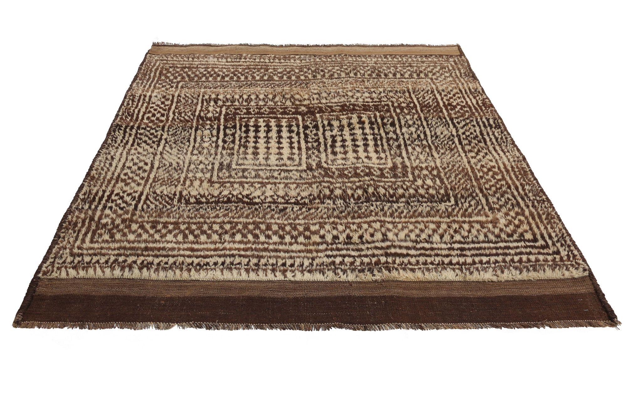 Tribale Tappeto persiano Gabbeh Small - Lana Marrone Avorio Design - 97757 in vendita