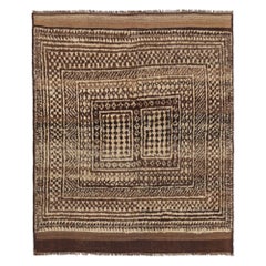 Persian Gabbeh Small Rug - Wool Brown Ivory Design - 97757