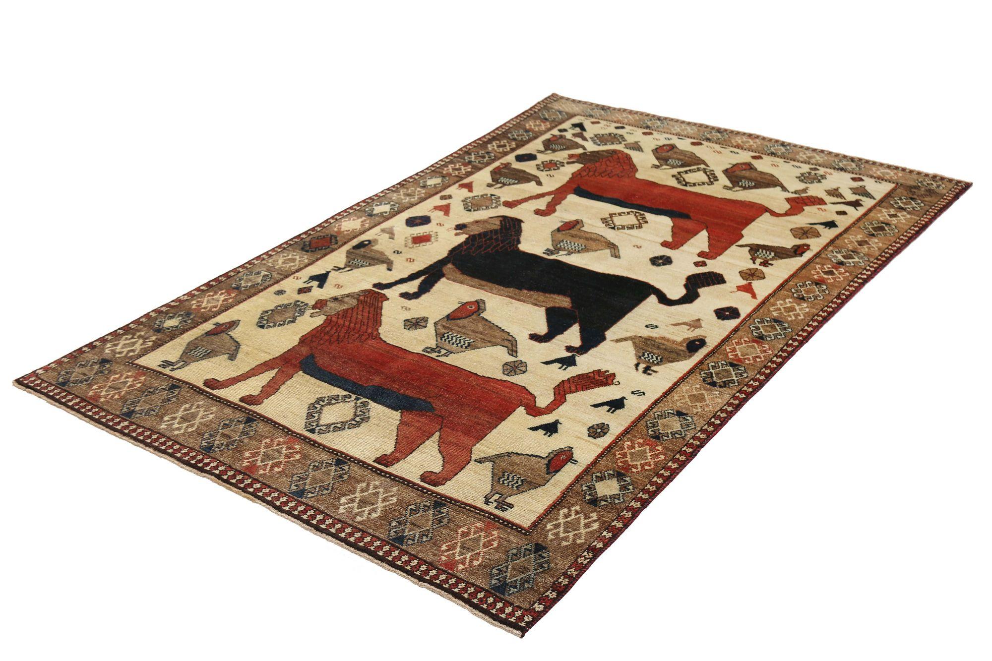 Persischer Gabbeh Small Teppich - Wolle Braun Elfenbein Rot Design - 97133 (Stammeskunst) im Angebot
