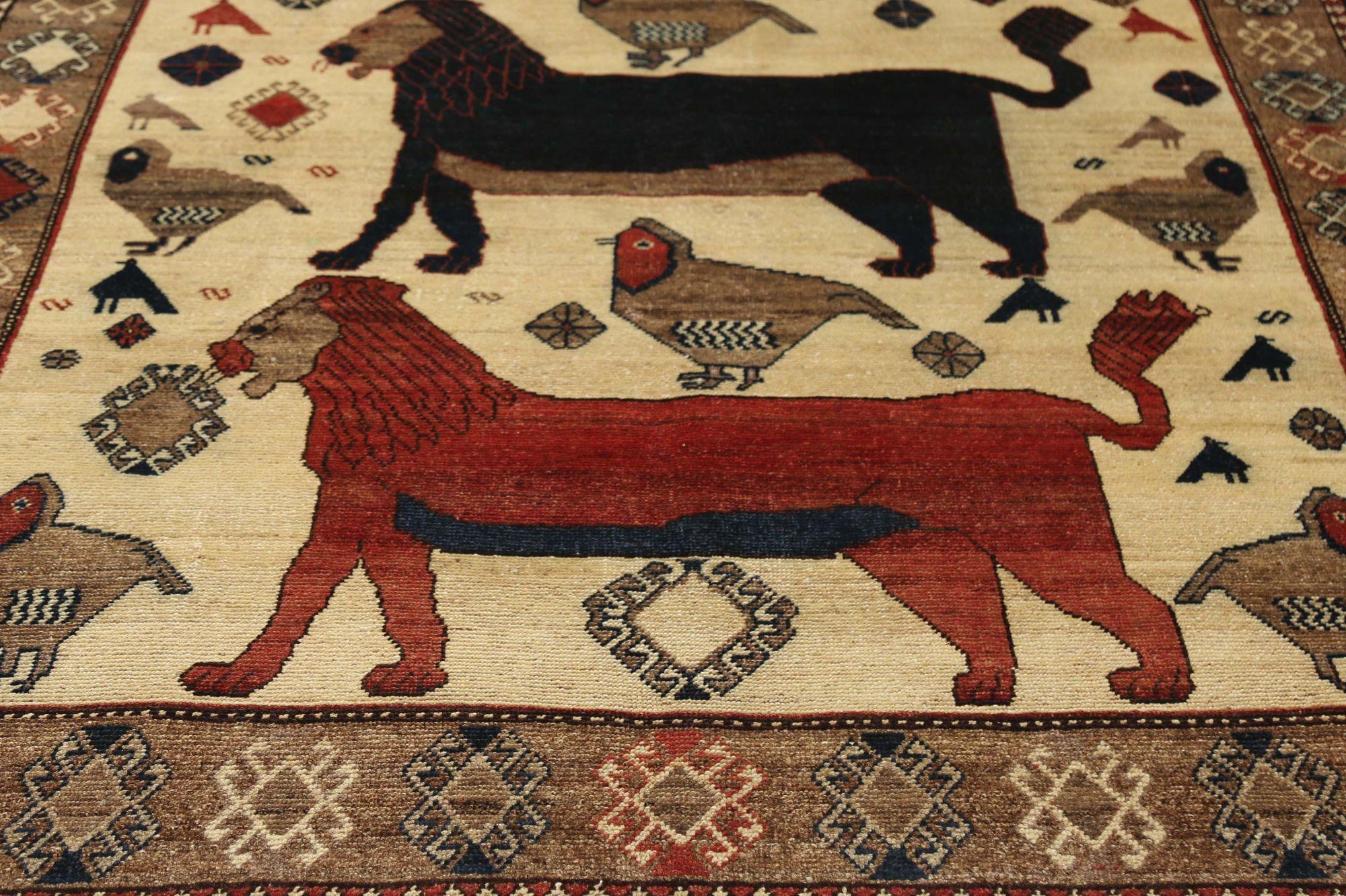 Persischer Gabbeh Small Teppich - Wolle Braun Elfenbein Rot Design - 97133 im Zustand „Hervorragend“ im Angebot in Dallas, TX