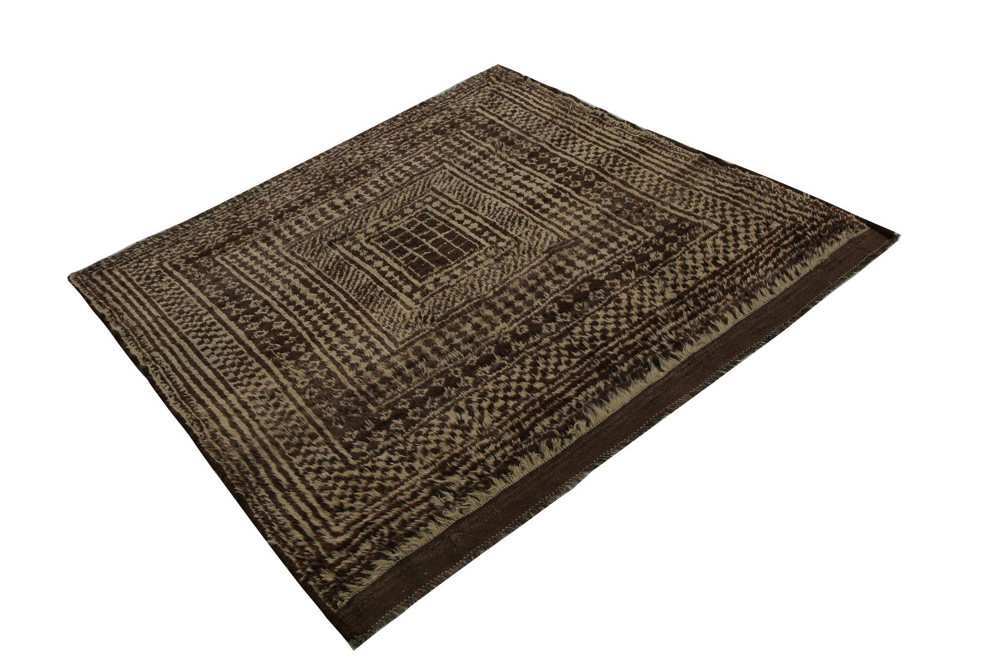 Tribal Persian Gabbeh Small Rug - Wool Brown Taupe Design - 97824 For Sale