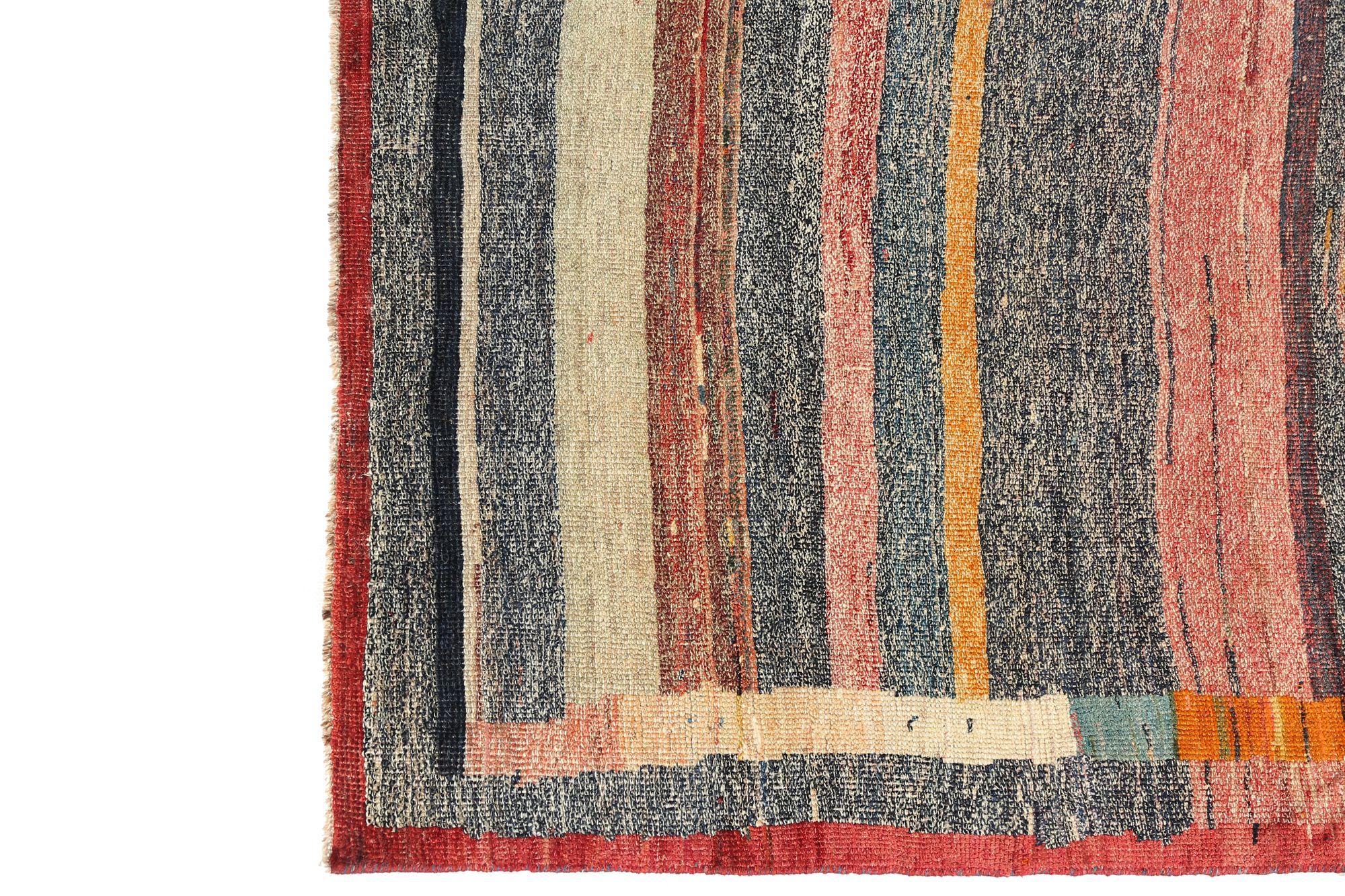 Persischer Gabbeh Kleiner Teppich aus Wolle in Grau, Grün, Orange, Rosa und Rot - 97683 (Irakisch) im Angebot