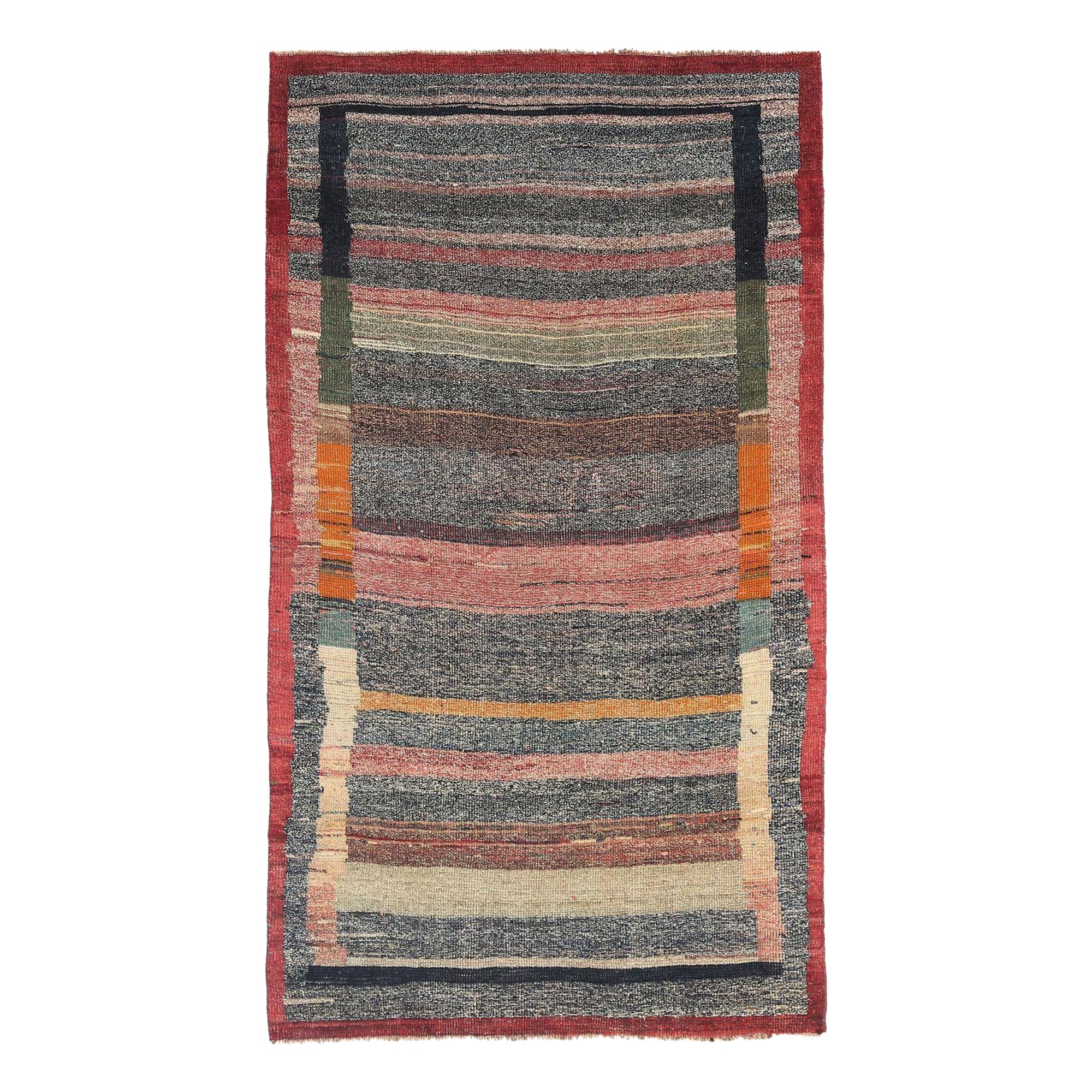 Persischer Gabbeh Kleiner Teppich aus Wolle in Grau, Grün, Orange, Rosa und Rot - 97683 im Angebot