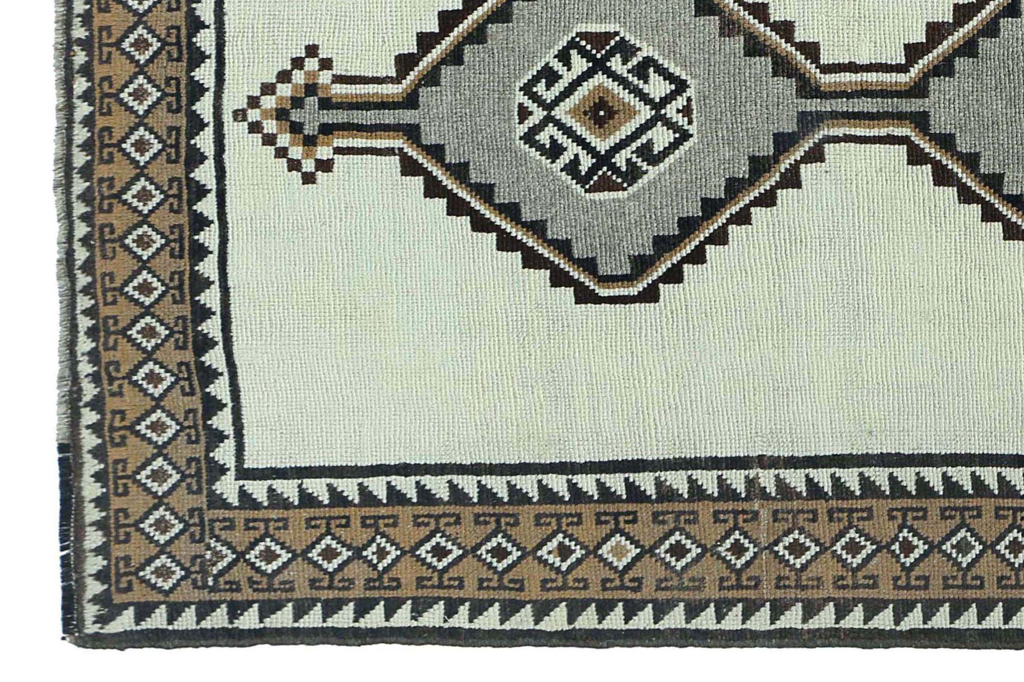 Persischer Gabbeh Kleiner Teppich - Wolle Grau Elfenbein Gelb Design - 97555 (Stammeskunst) im Angebot
