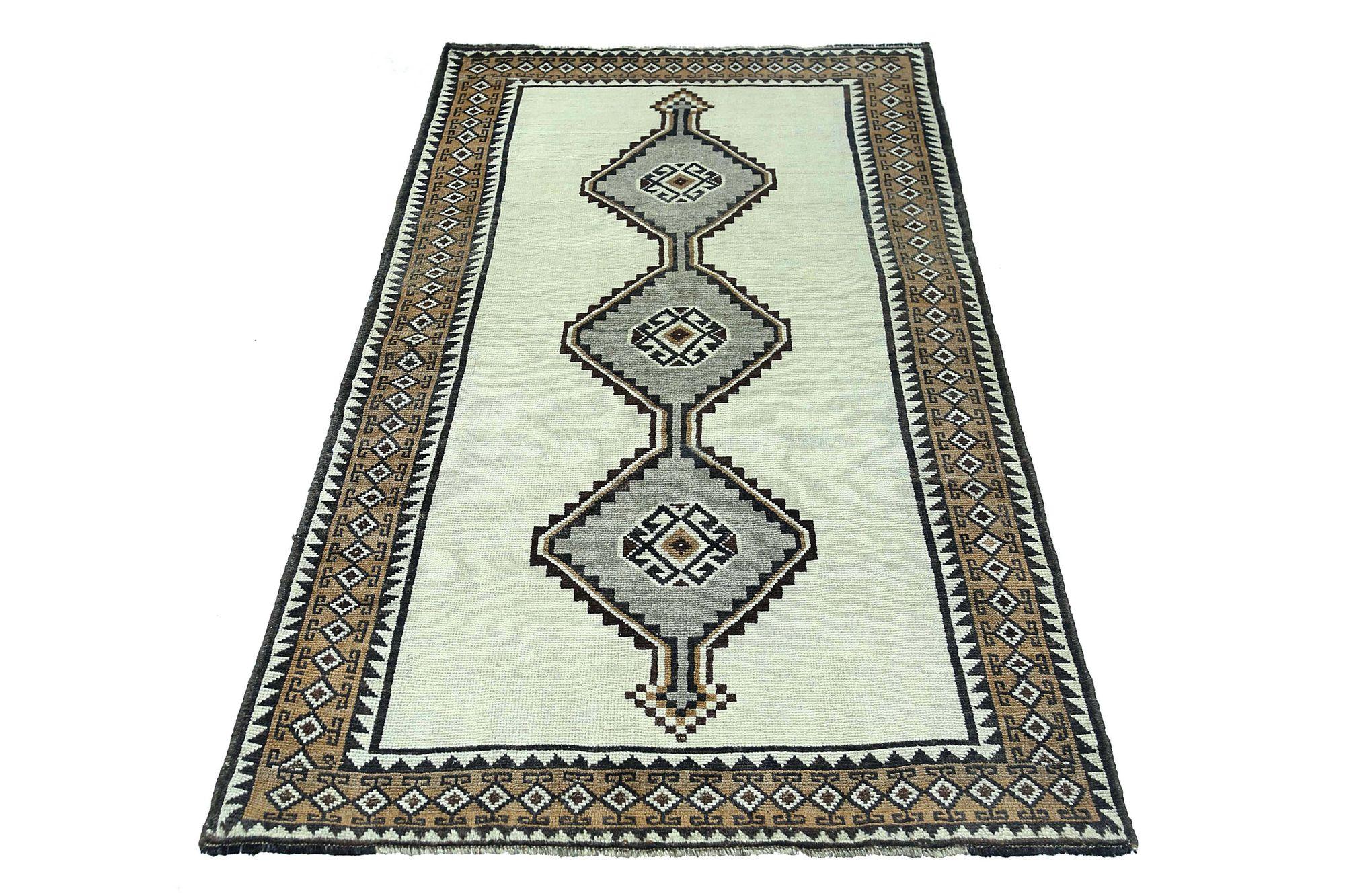 Persischer Gabbeh Kleiner Teppich - Wolle Grau Elfenbein Gelb Design - 97555 (Irakisch) im Angebot