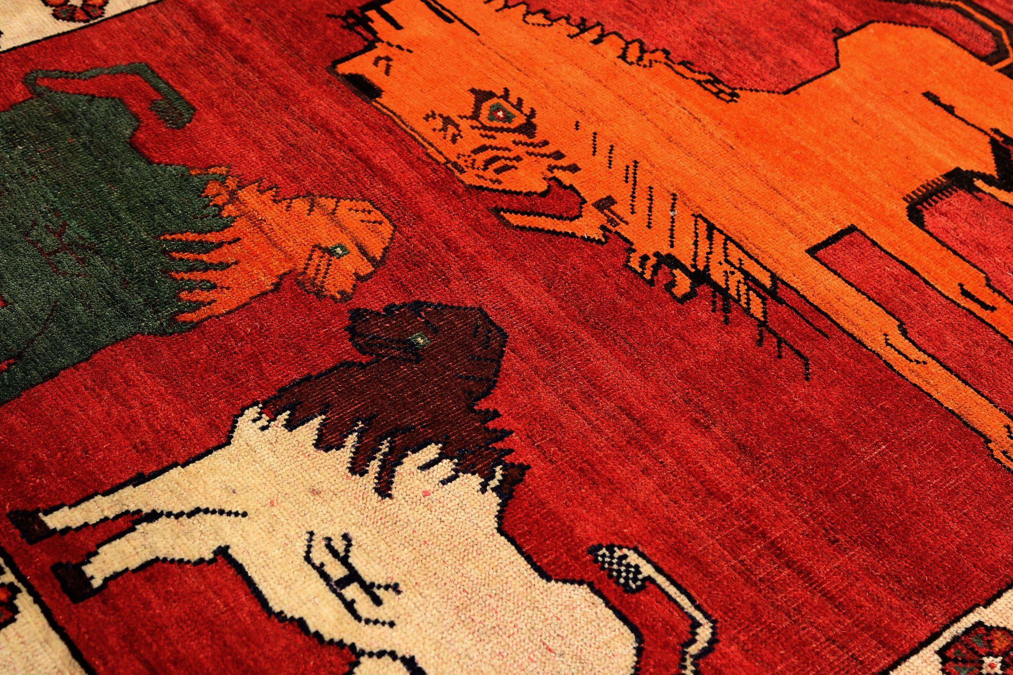 Persischer Gabbeh Kleiner Teppich - Wolle Grün Orange Rot Design - 97069 im Zustand „Hervorragend“ im Angebot in Dallas, TX