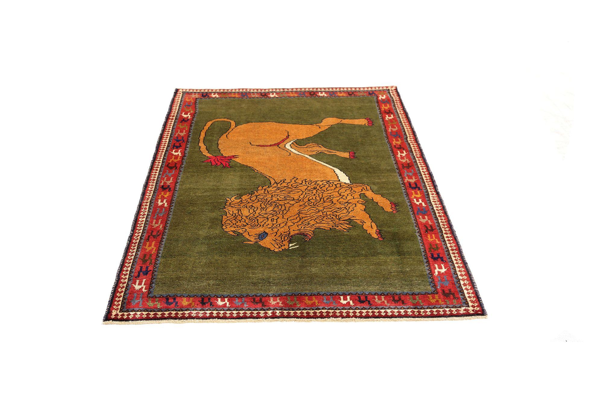 Persischer Gabbeh Small Teppich - Wolle Grün Gelb Design - 96703 (Stammeskunst) im Angebot