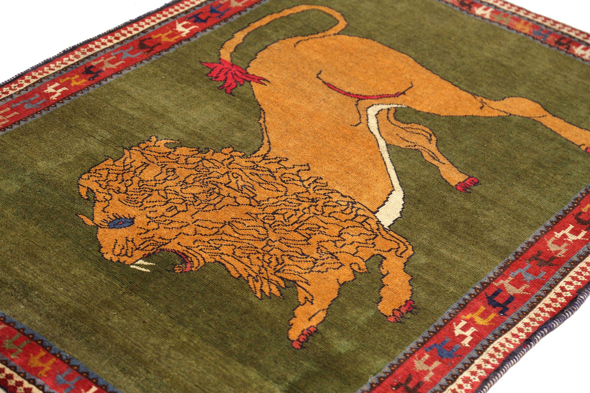 Persischer Gabbeh Small Teppich - Wolle Grün Gelb Design - 96703 (Irakisch) im Angebot