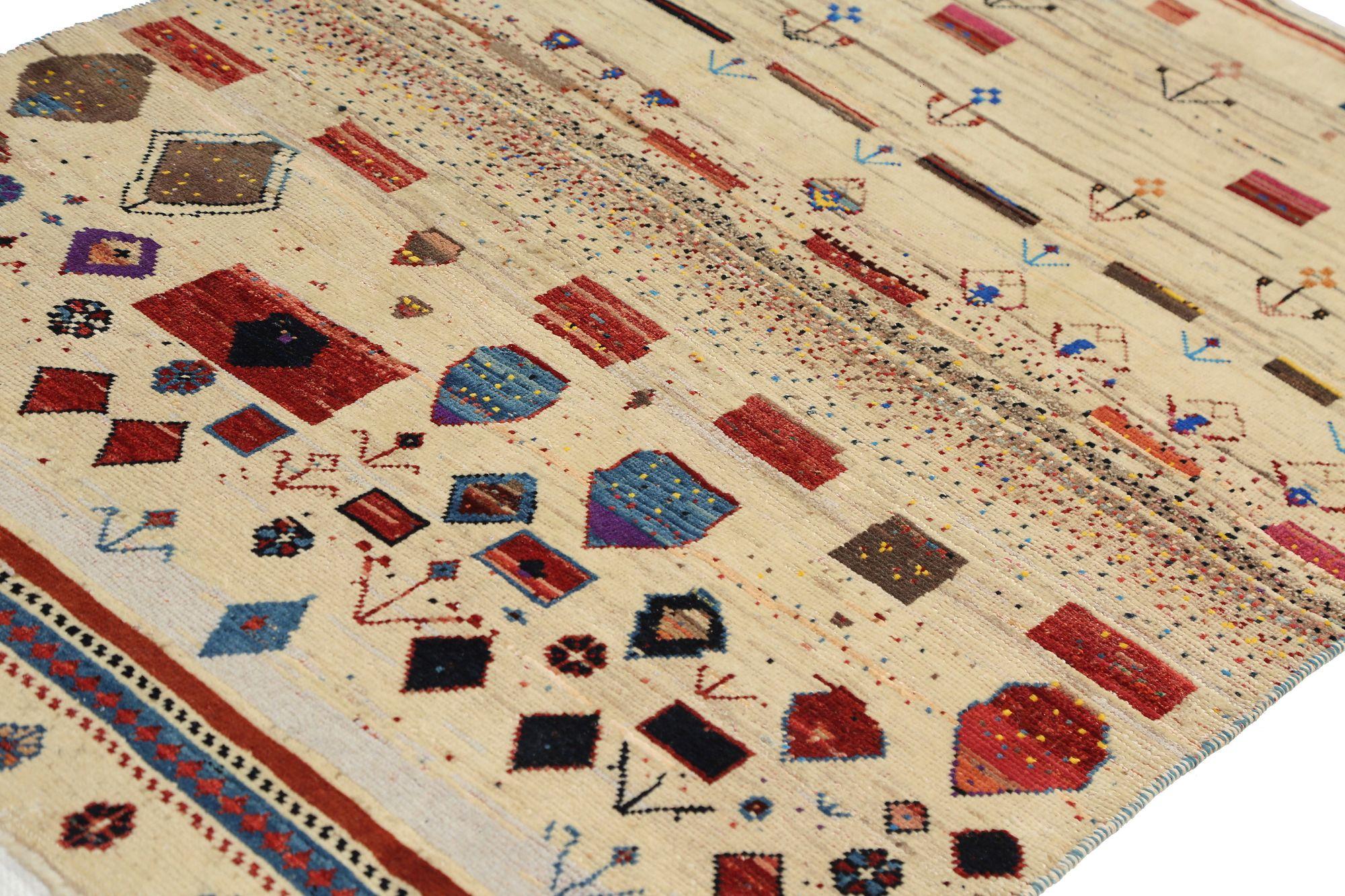 XX secolo Tappeto persiano Gabbeh Small Design - Lana Avorio - 96700 in vendita