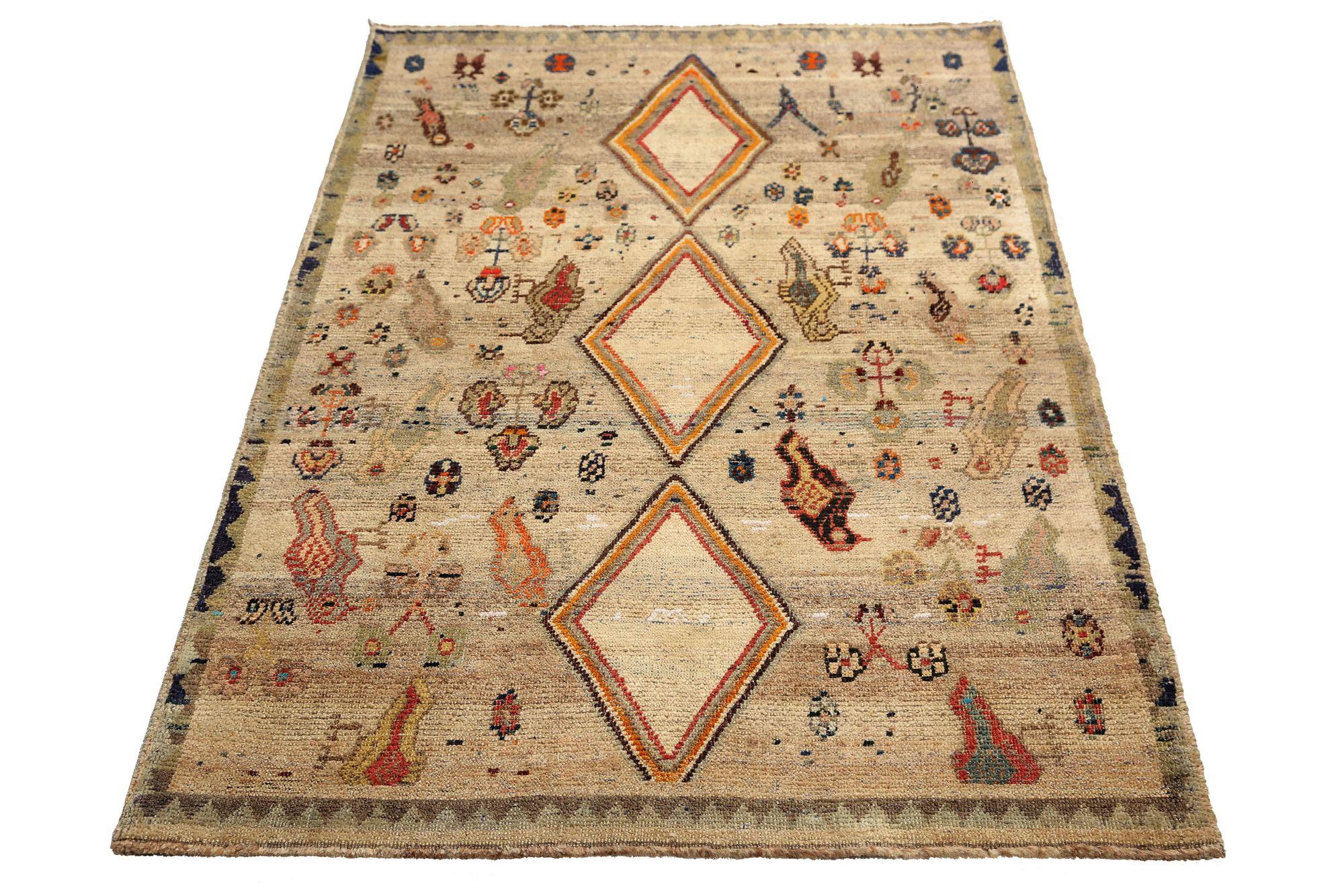 Persischer Gabbeh Small Teppich - Wolle Elfenbein Design - 96710 (Irakisch) im Angebot