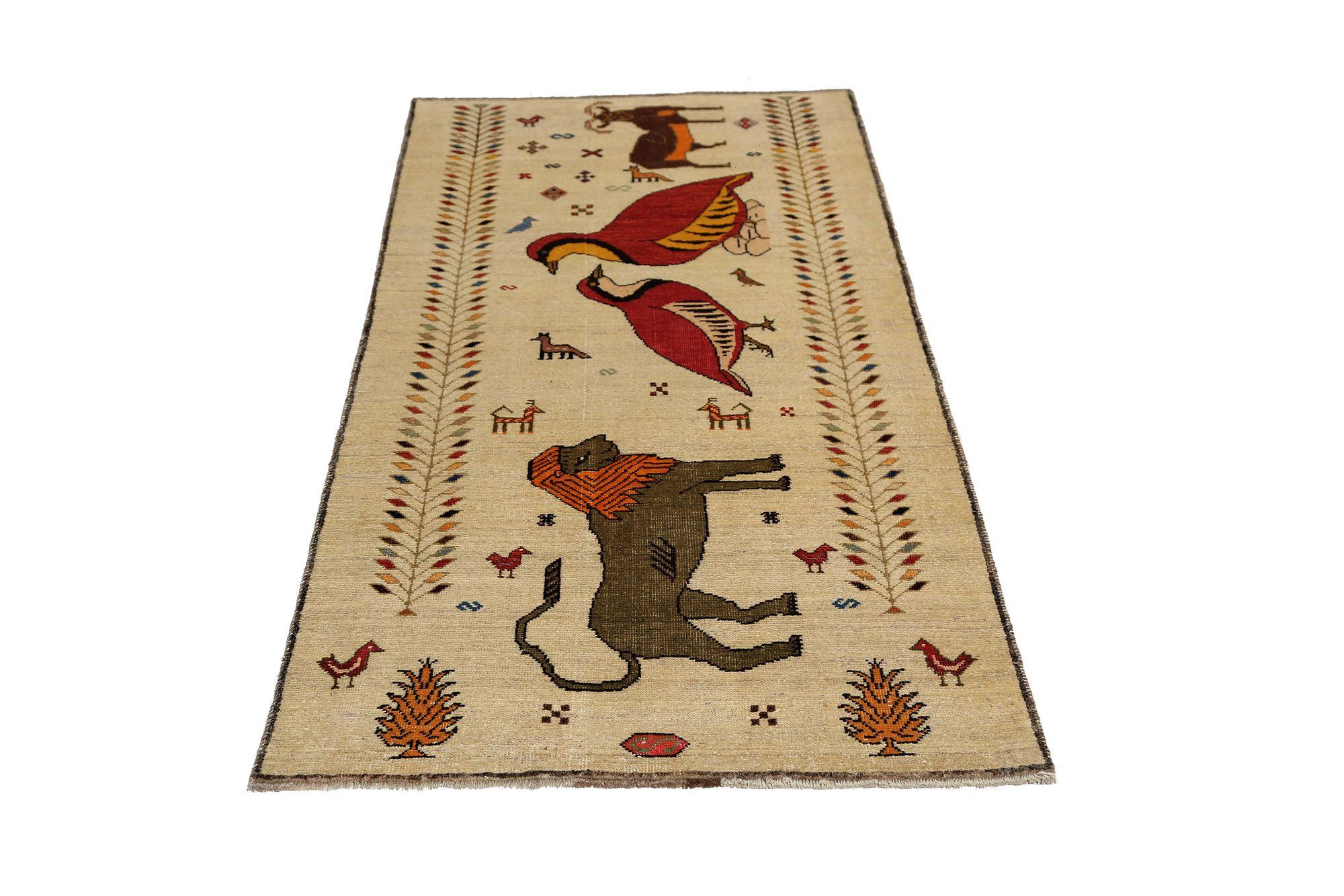 Persischer Gabbeh Small Teppich - Wolle Elfenbein Design - 96932 (Irakisch) im Angebot