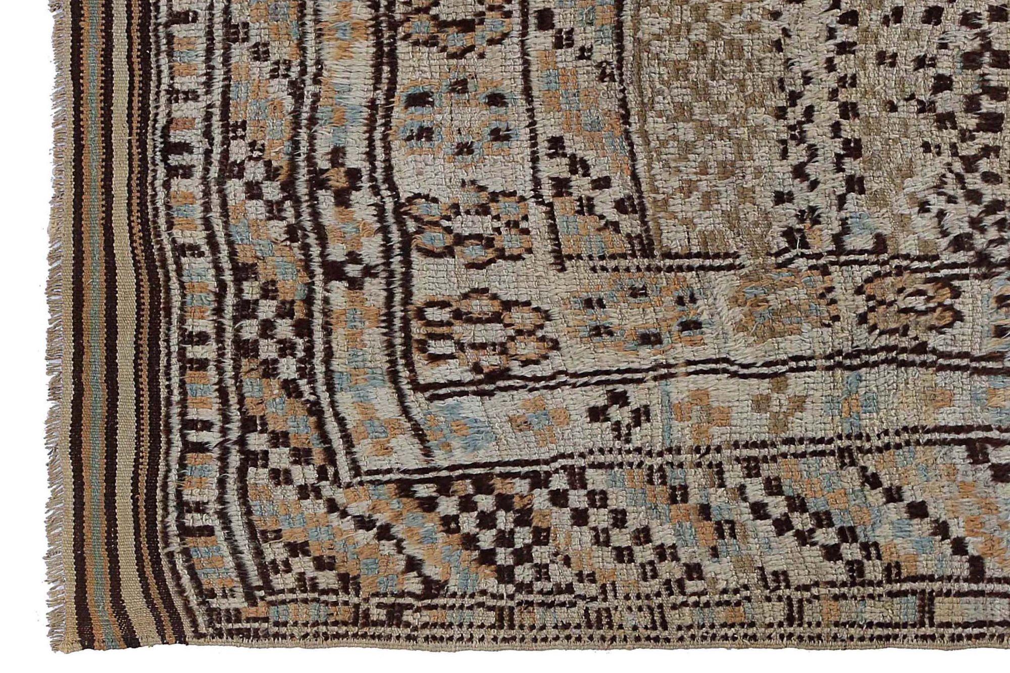 Persischer Gabbeh Kleiner Teppich - Wolle Elfenbein Hellblau Gelb - 97580 (Stammeskunst) im Angebot
