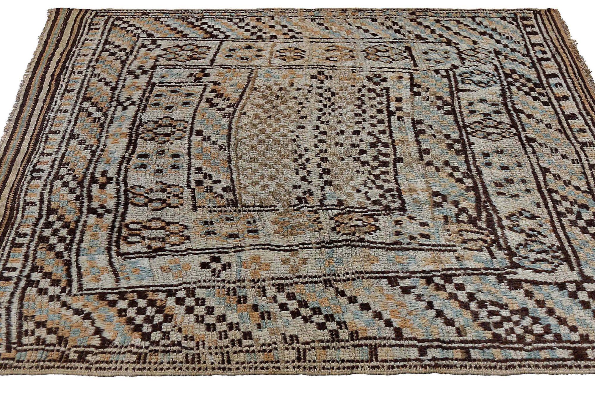 Persischer Gabbeh Kleiner Teppich - Wolle Elfenbein Hellblau Gelb - 97580 im Zustand „Hervorragend“ im Angebot in Dallas, TX